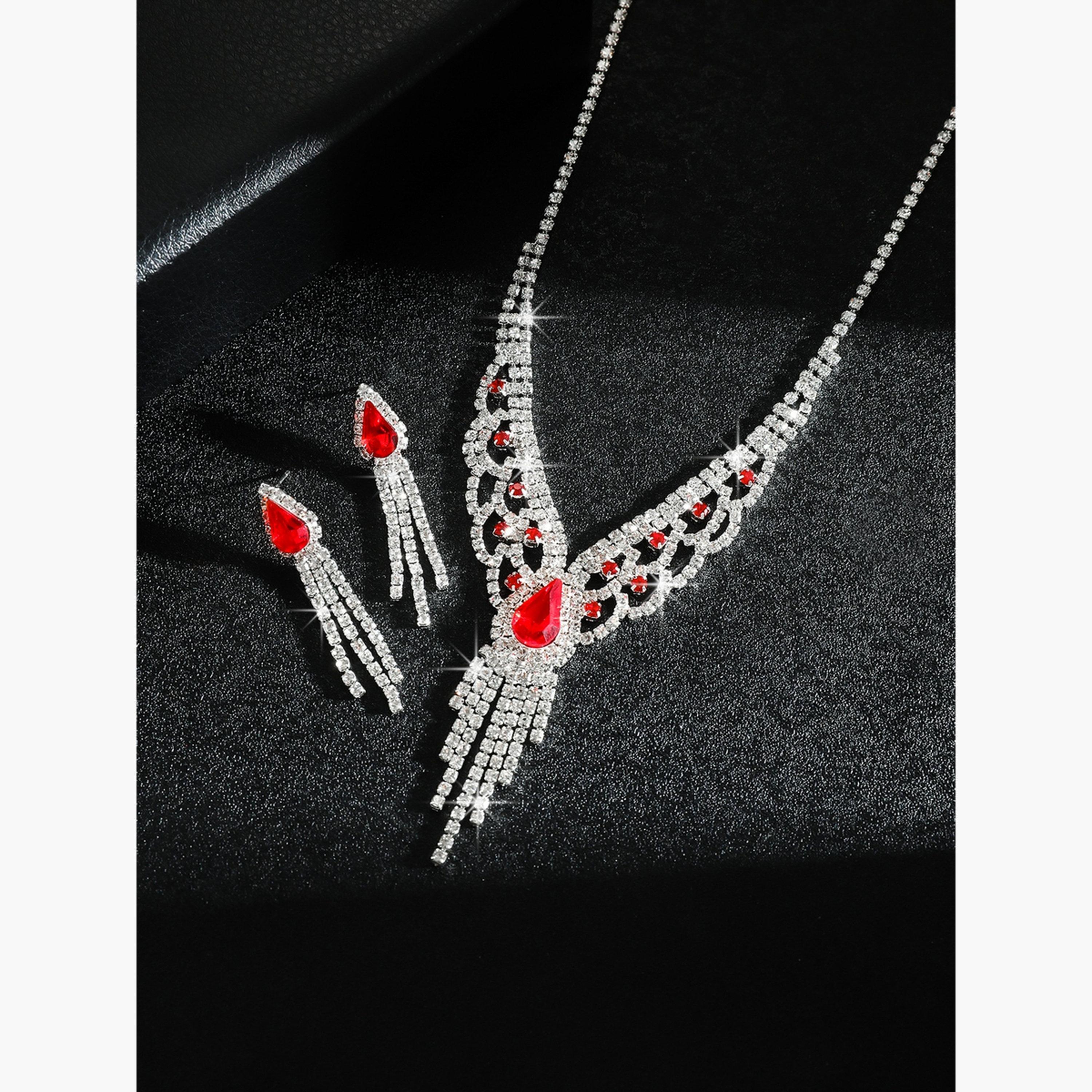 Take Two Rhinestone Embellished Necklace with Earrings Set-women-watchesandjewellery-jewellery-jewellerysets-image-5