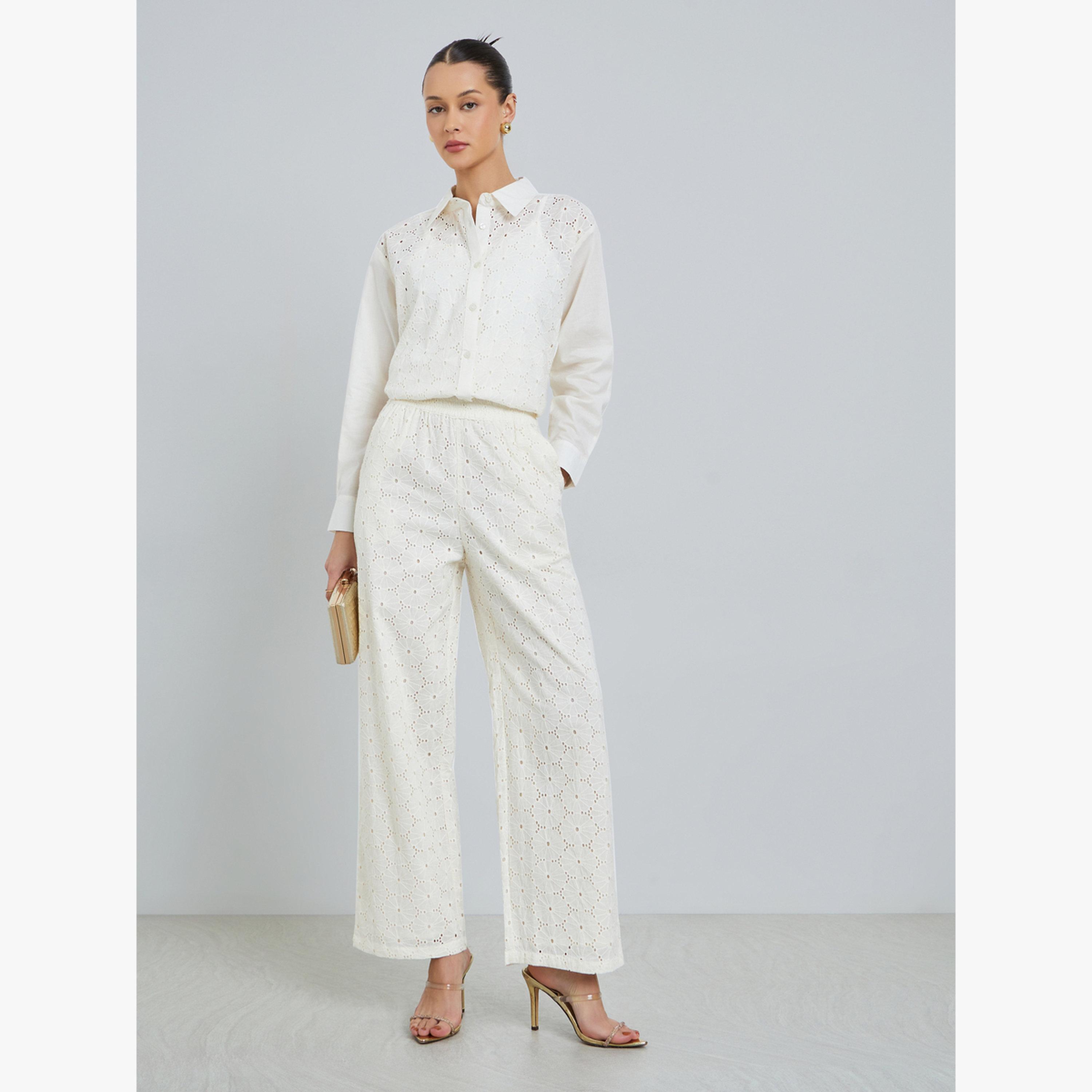 Styli Off White Embroidered Eyelet Cotton Shirt-women-clothing-shirtsandblouses-shirts-image-2