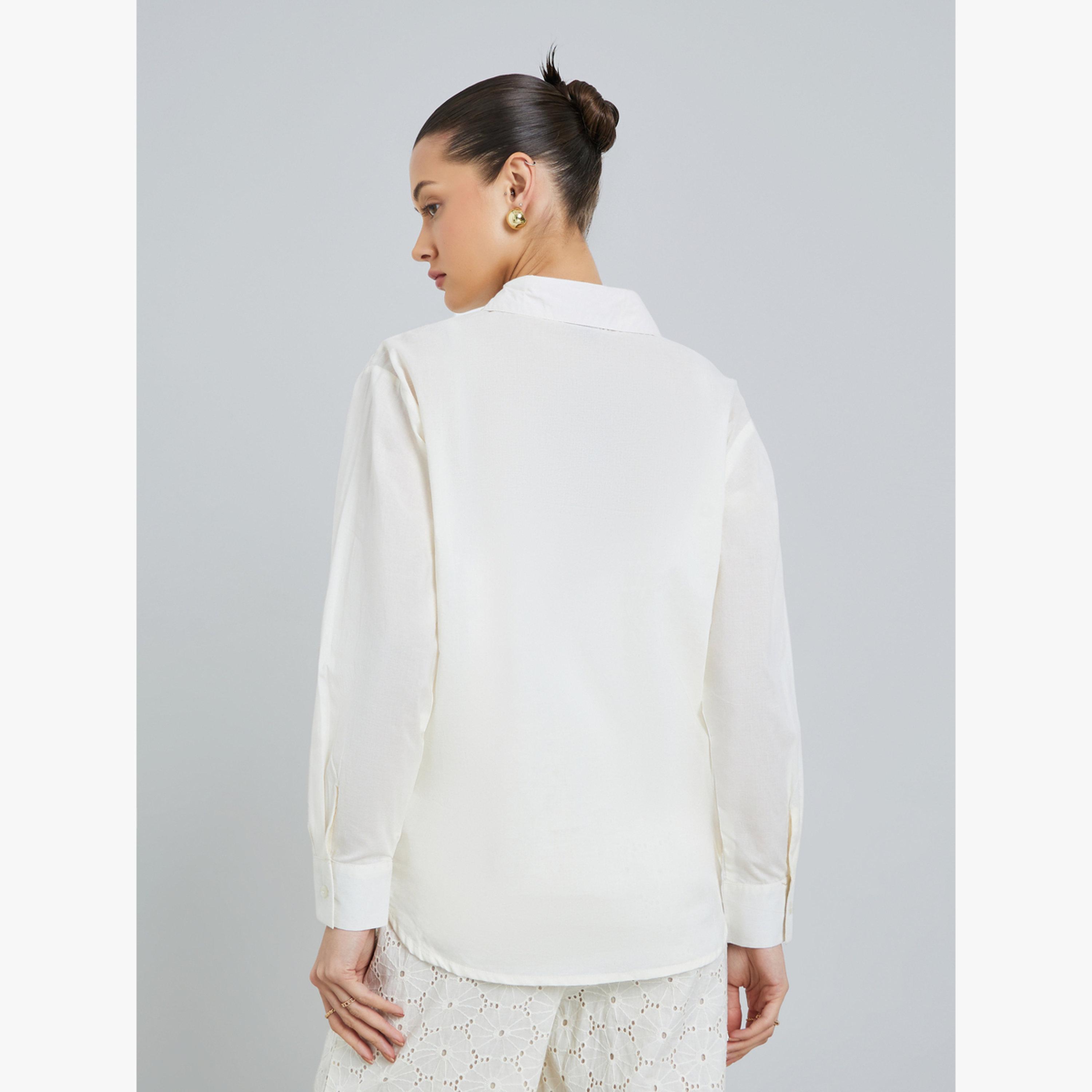 Styli Off White Embroidered Eyelet Cotton Shirt-women-clothing-shirtsandblouses-shirts-image-4