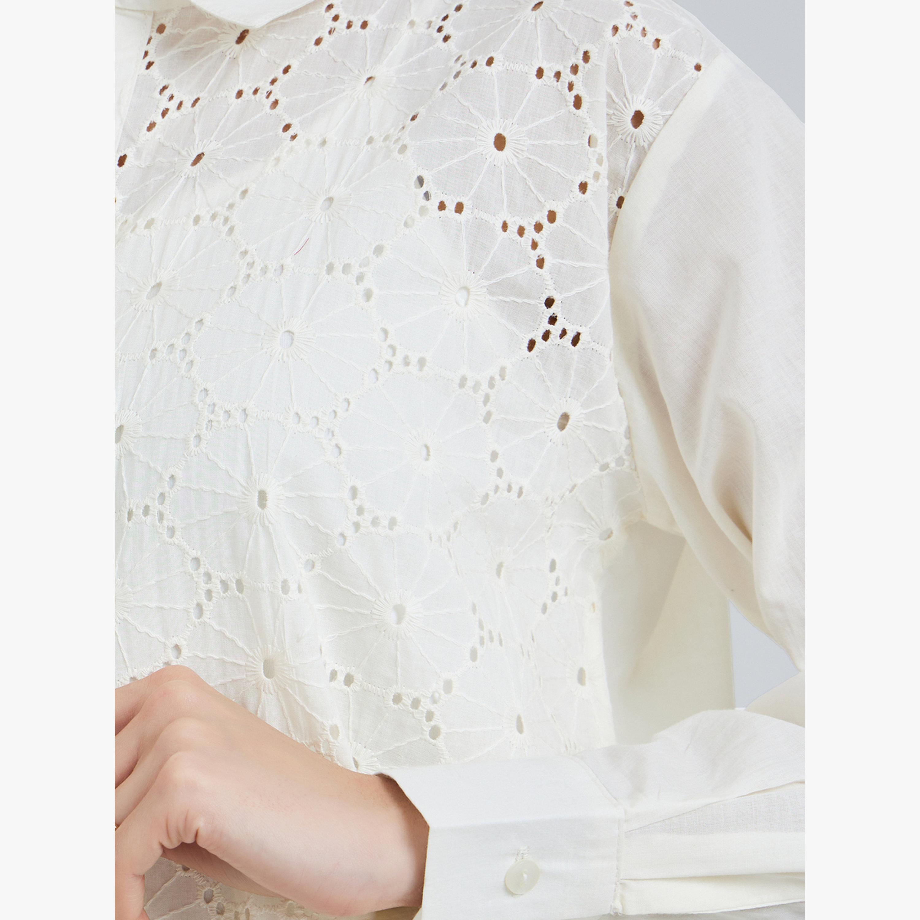 Styli Off White Embroidered Eyelet Cotton Shirt-women-clothing-shirtsandblouses-shirts-image-5