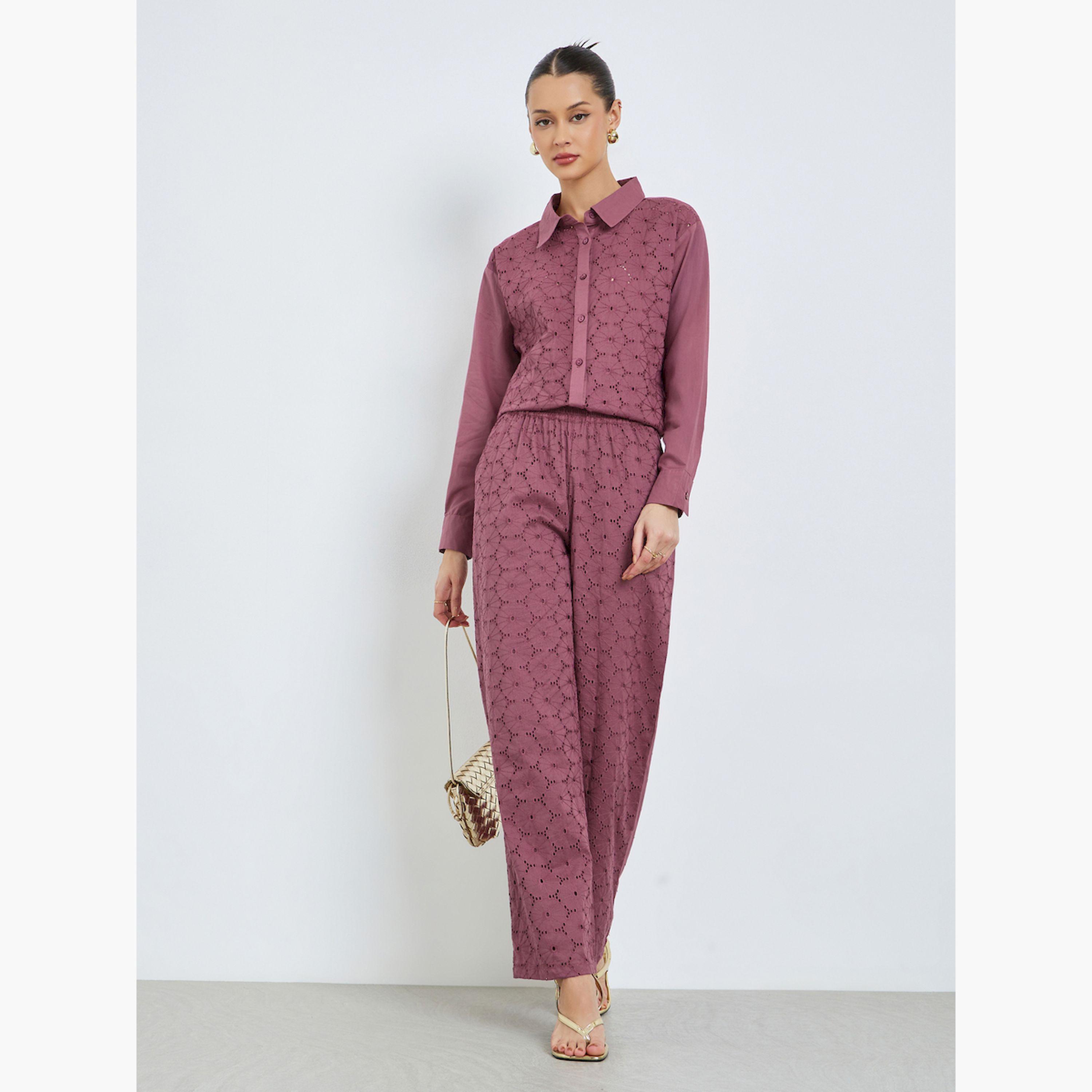 Styli Purple Embroidered Eyelet Cotton Shirt-women-clothing-shirtsandblouses-shirts-image-2
