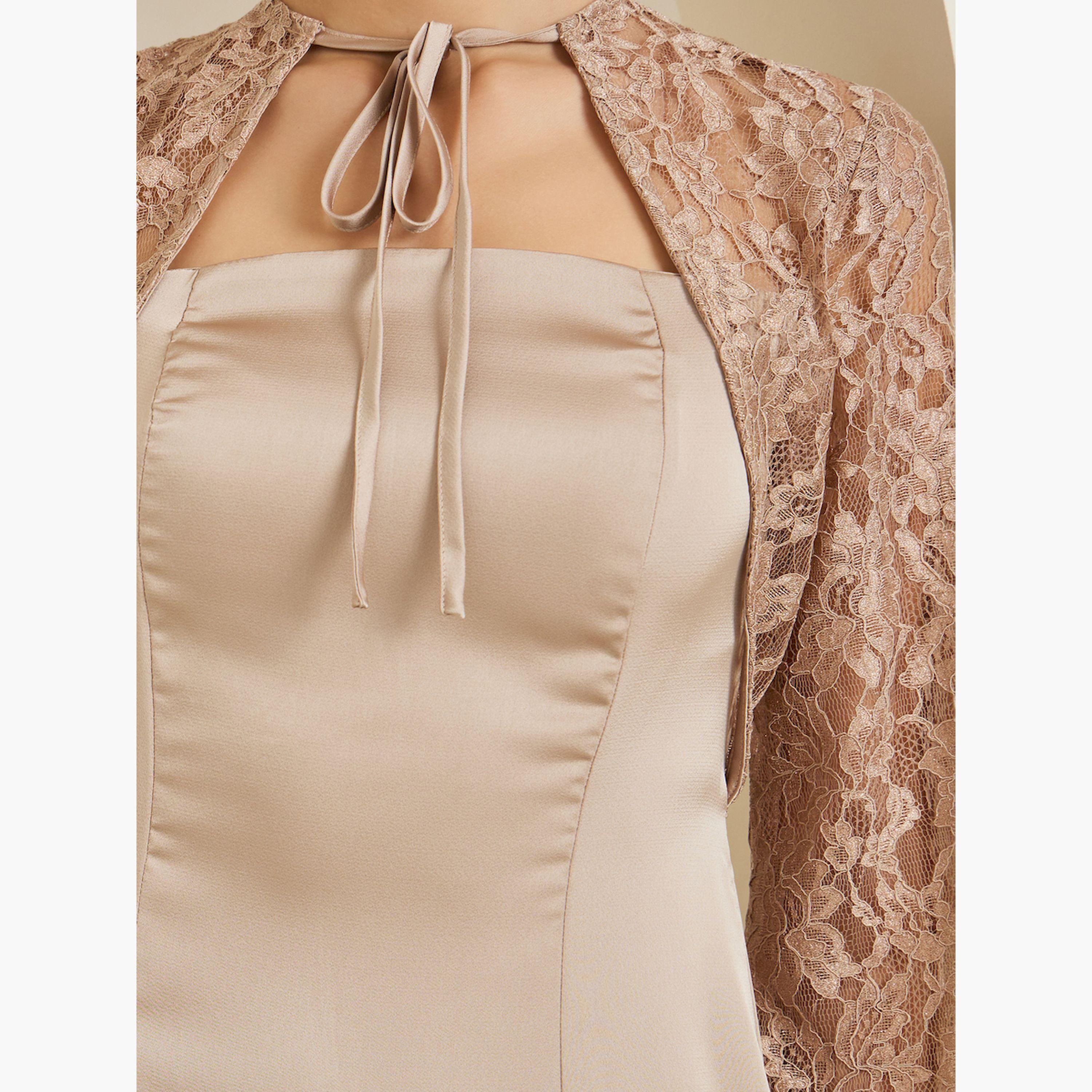 Styli Beige Lace Sleeves A-Line Maxi Dress-women-clothing-dresses-image-5