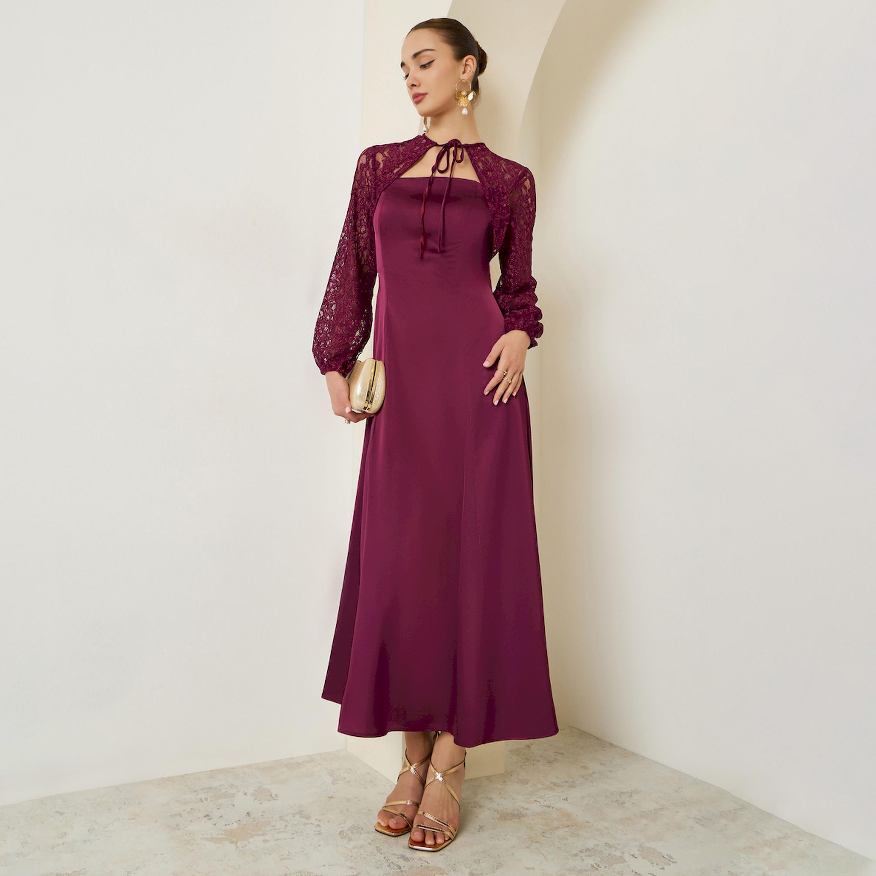 فستان طويل بأكمام دانتيل وحافة واسعة-women-clothing-dresses-image-1