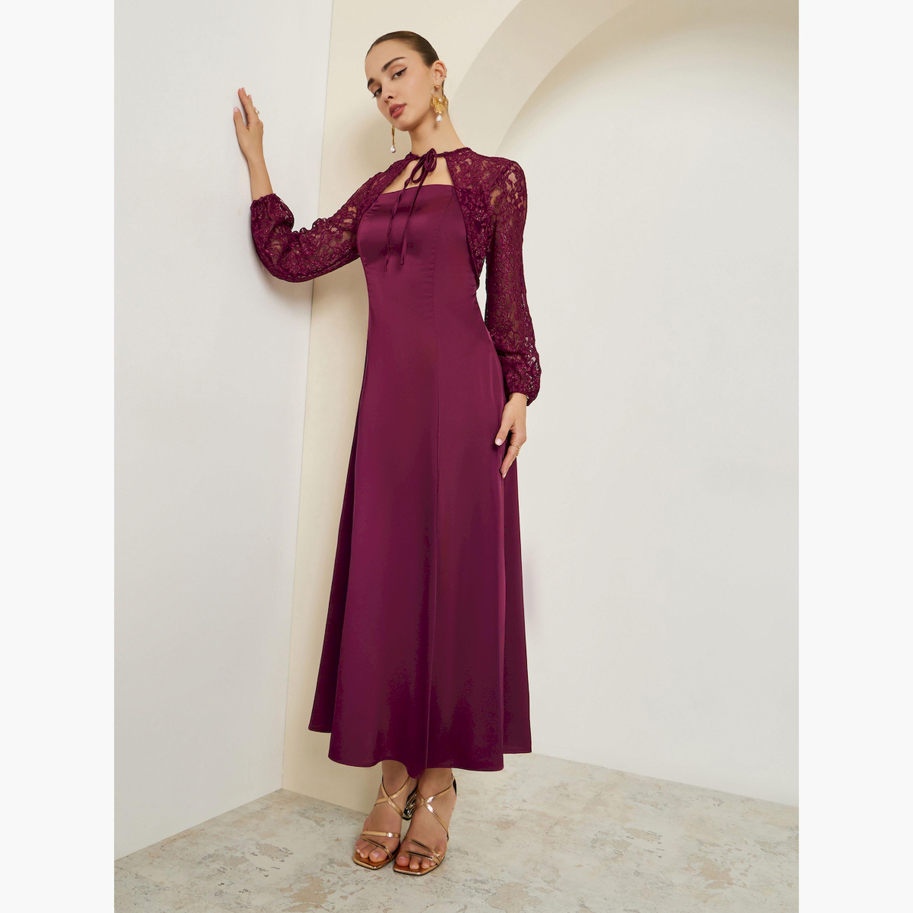 فستان طويل بأكمام دانتيل وحافة واسعة-women-clothing-dresses-image-2