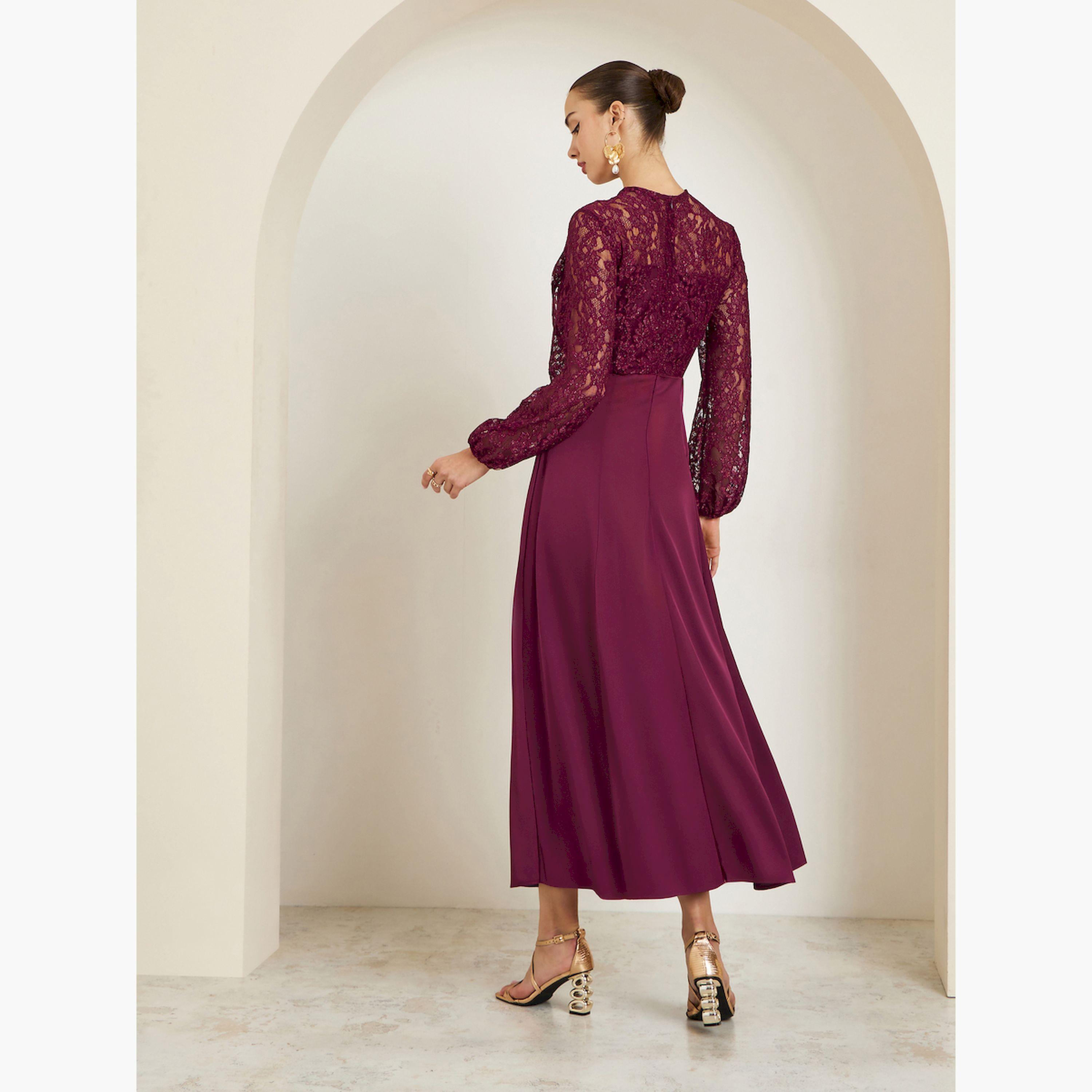 فستان طويل بأكمام دانتيل وحافة واسعة-women-clothing-dresses-image-4