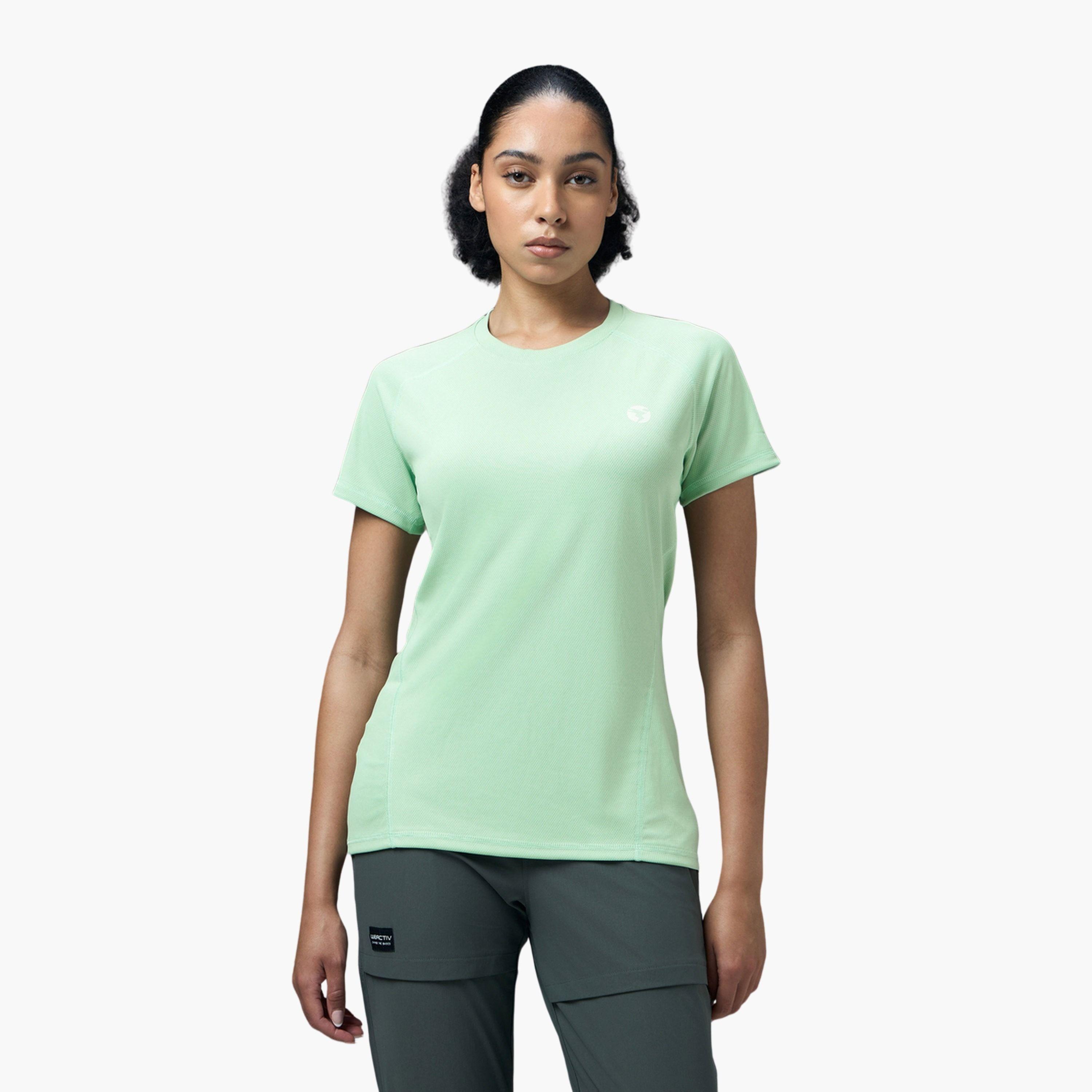 Technosport Women Solid Slim Fit Crew Neck T-Shirt-women-clothing-tshirts-image-1