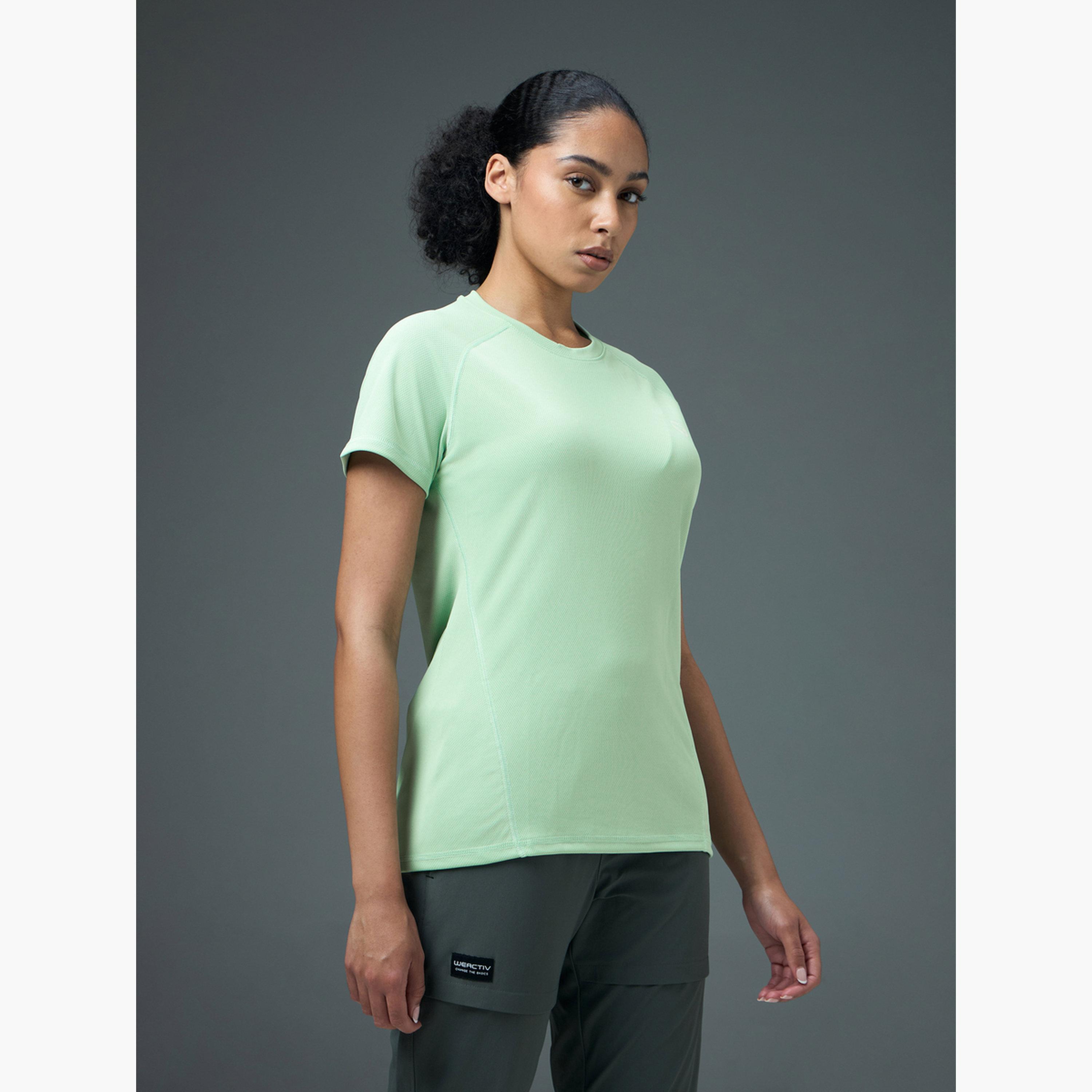 Technosport Women Solid Slim Fit Crew Neck T-Shirt-women-clothing-tshirts-image-2