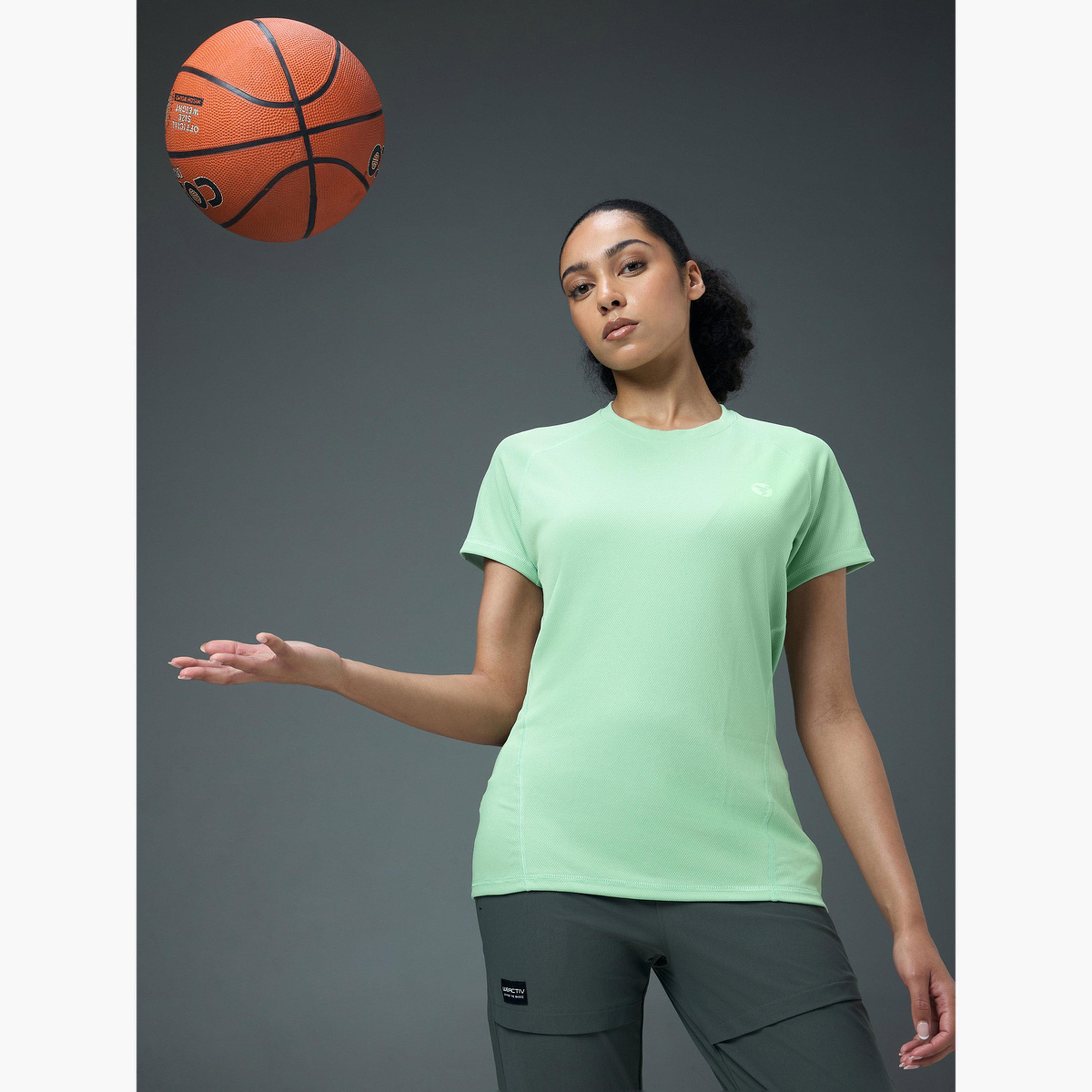 Technosport Women Solid Slim Fit Crew Neck T-Shirt-women-clothing-tshirts-image-4