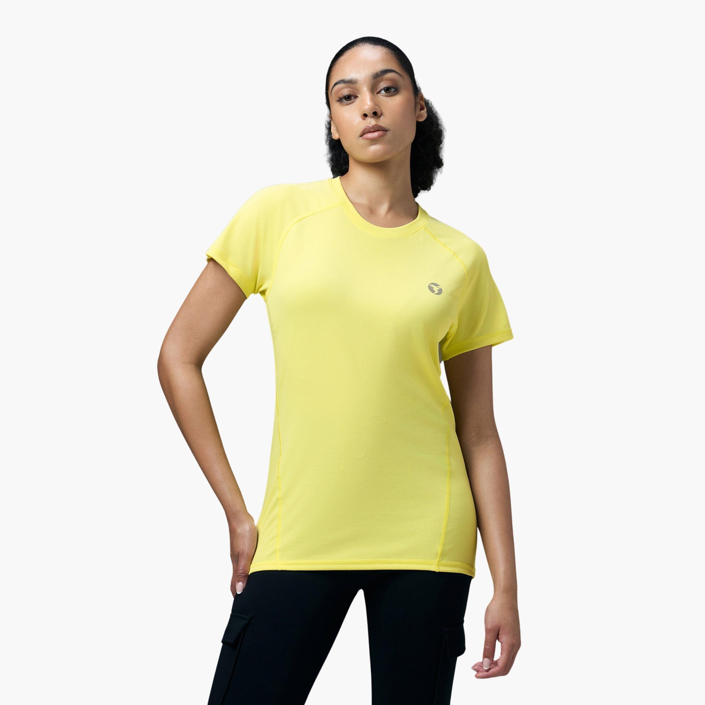 Technosport Women Solid Slim Fit Crew Neck T-Shirt-women-clothing-tshirts-image-1
