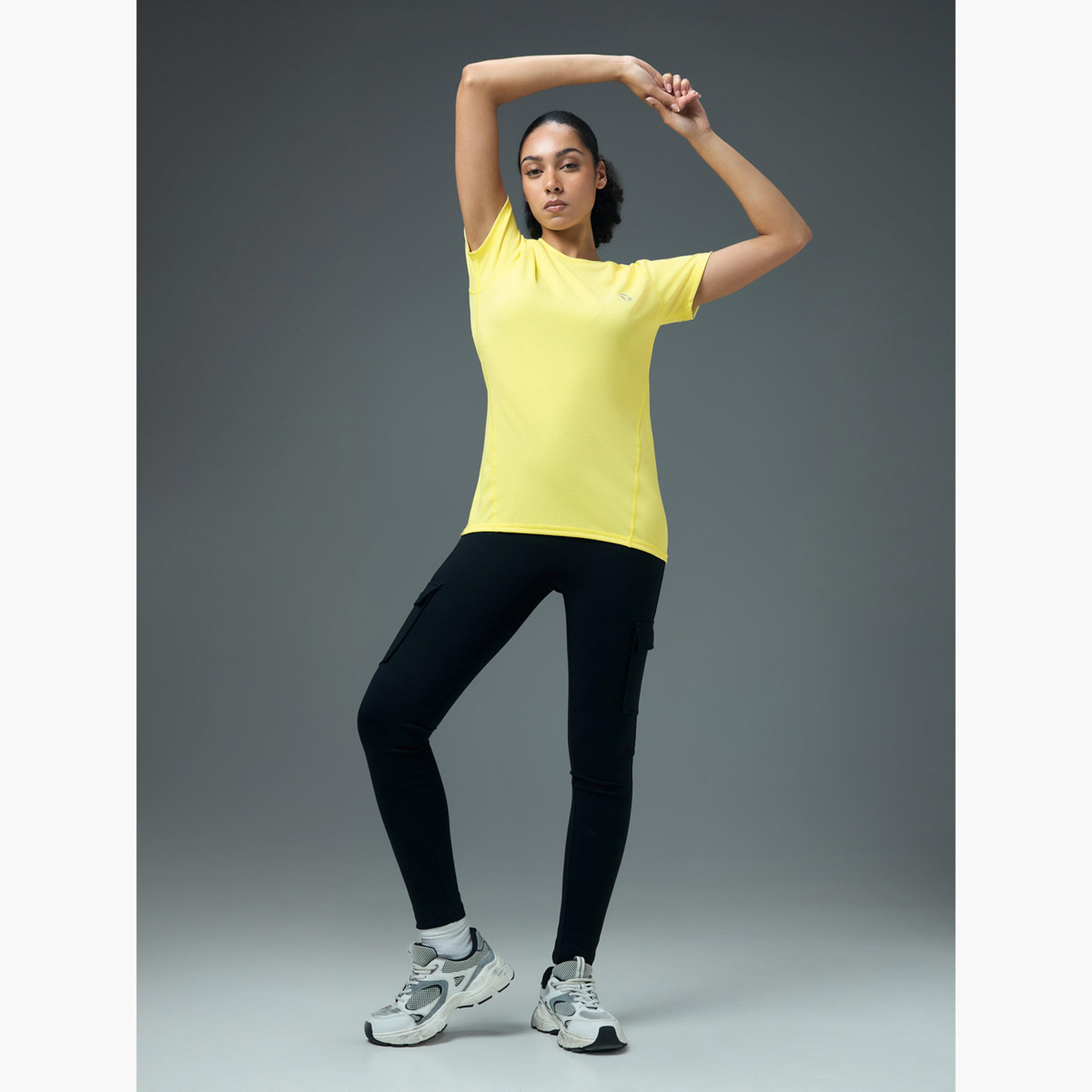 Technosport Women Solid Slim Fit Crew Neck T-Shirt-women-clothing-tshirts-image-2