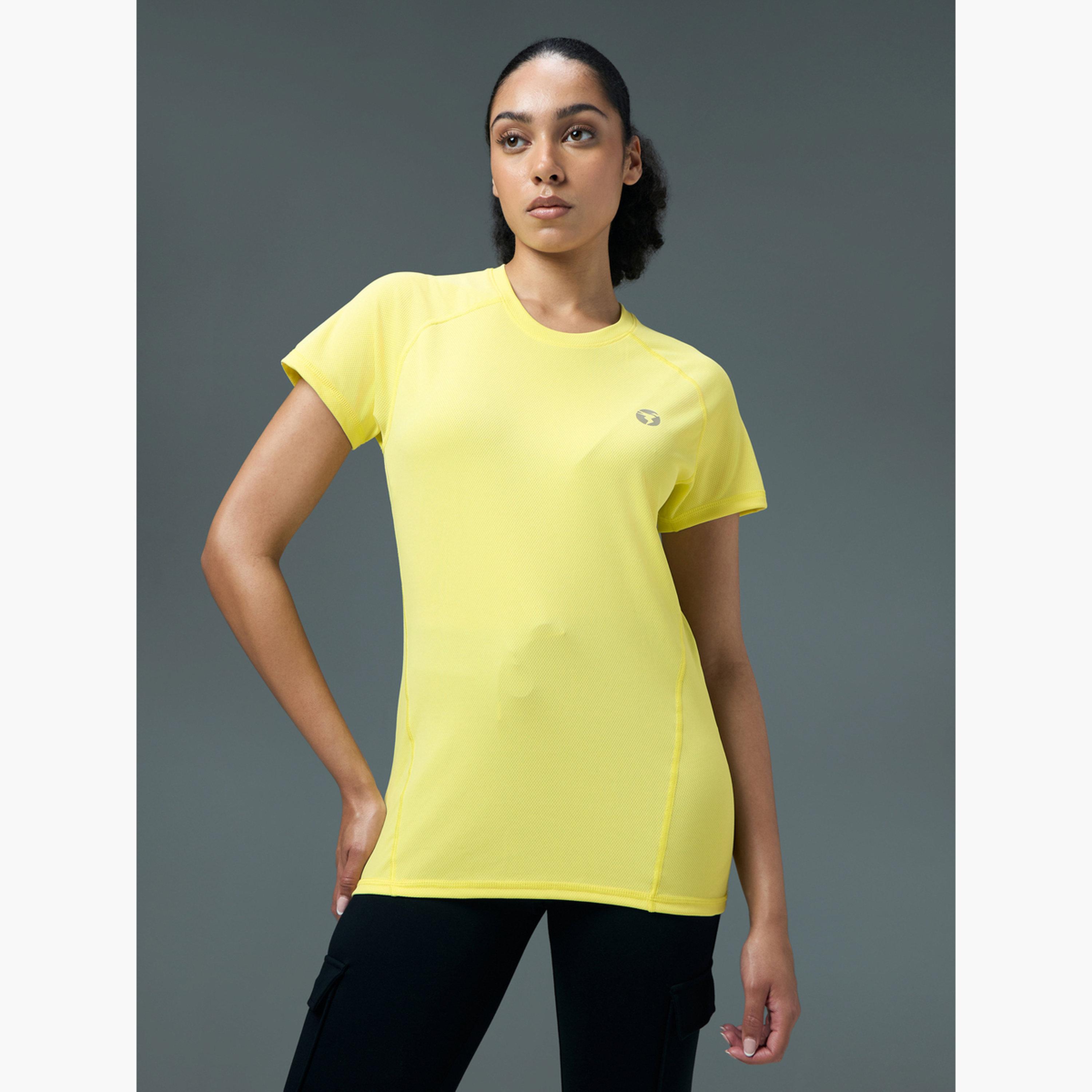Technosport Women Solid Slim Fit Crew Neck T-Shirt-women-clothing-tshirts-image-3