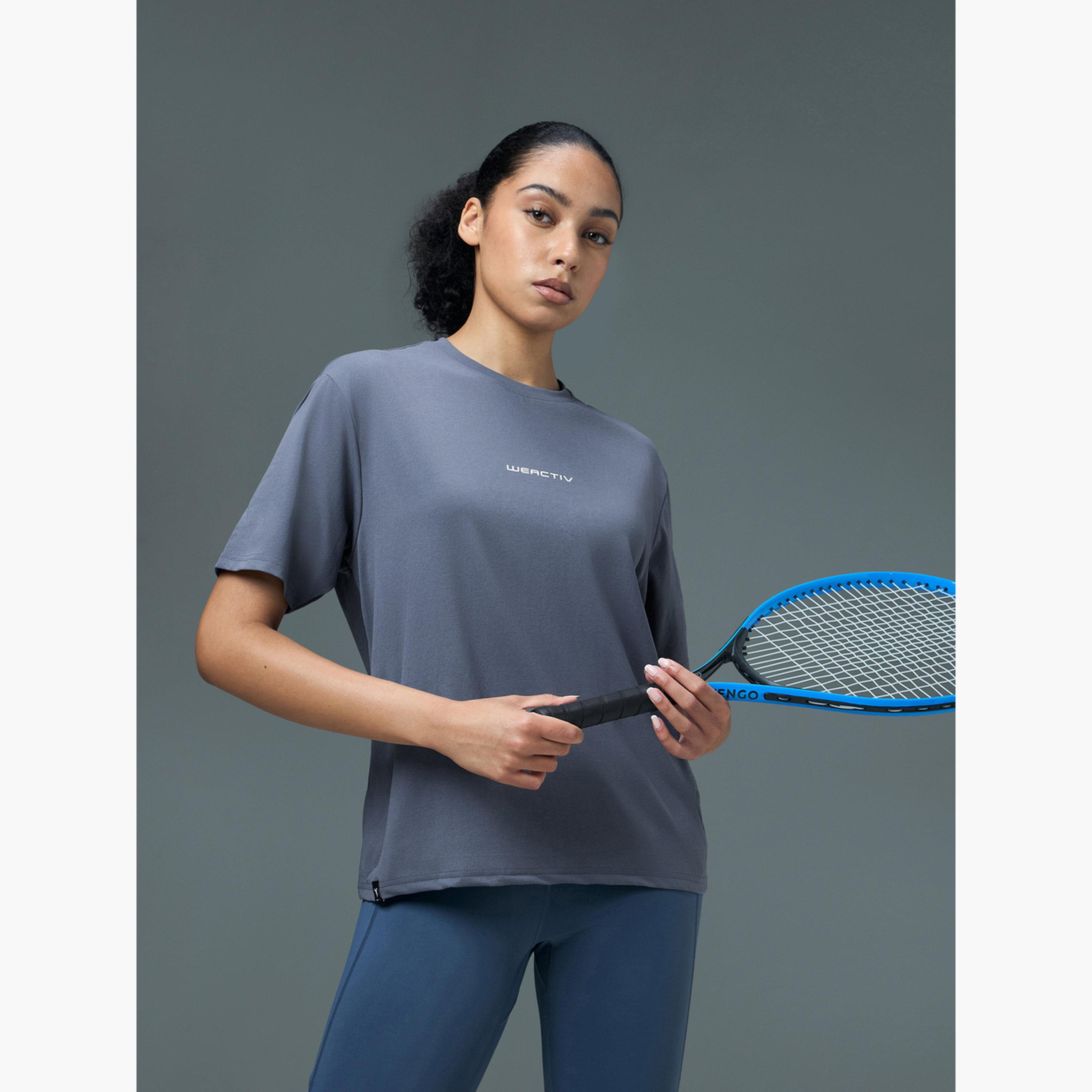 تيشيرت رياضي بياقة دائرية وقصة بوكسي للنساء-sports-women-clothing-tshirtsandvests-image-4