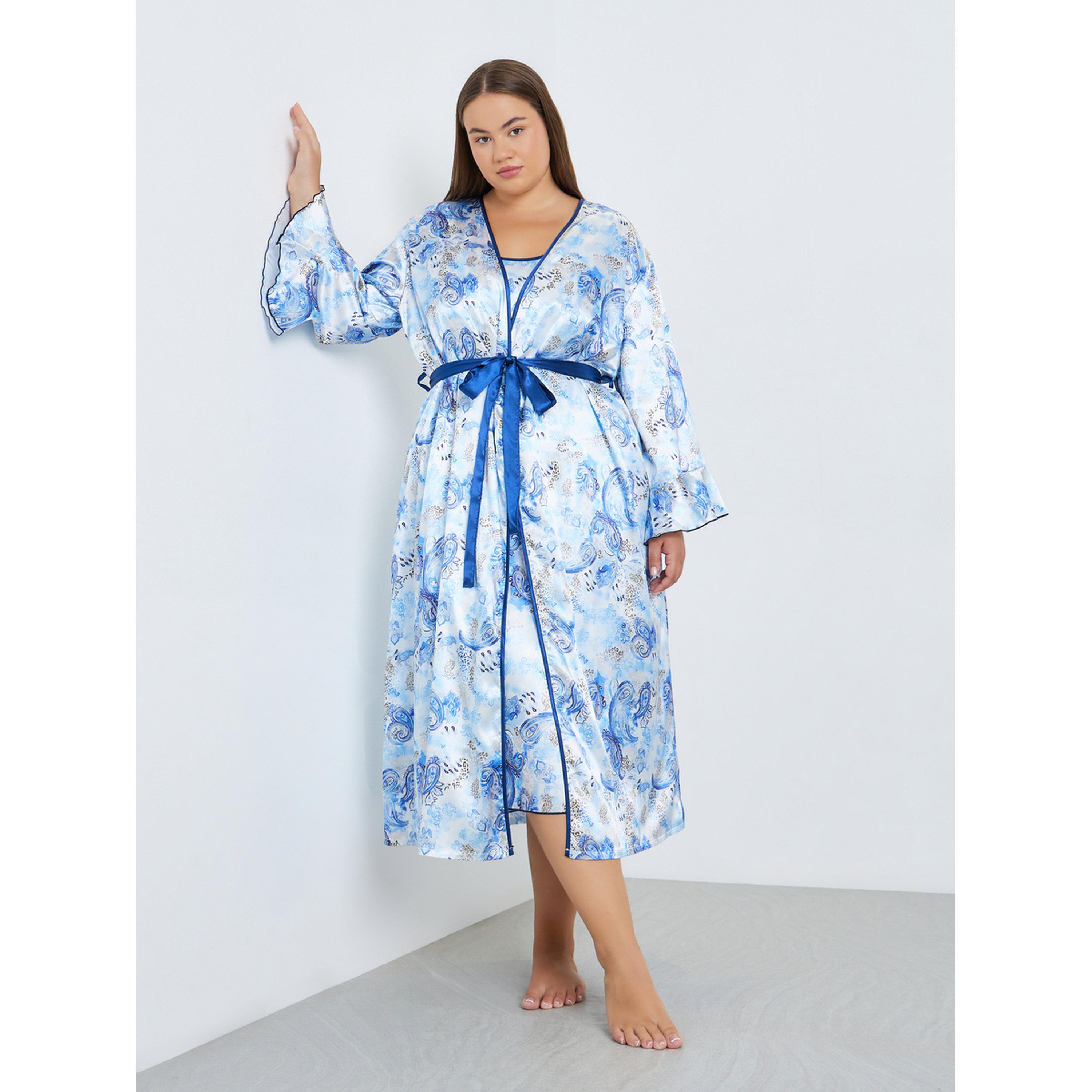 Take Two Plus Size Women Printed Robe and Satin Slip Dress-women-clothing-nightwear-robes-image-1