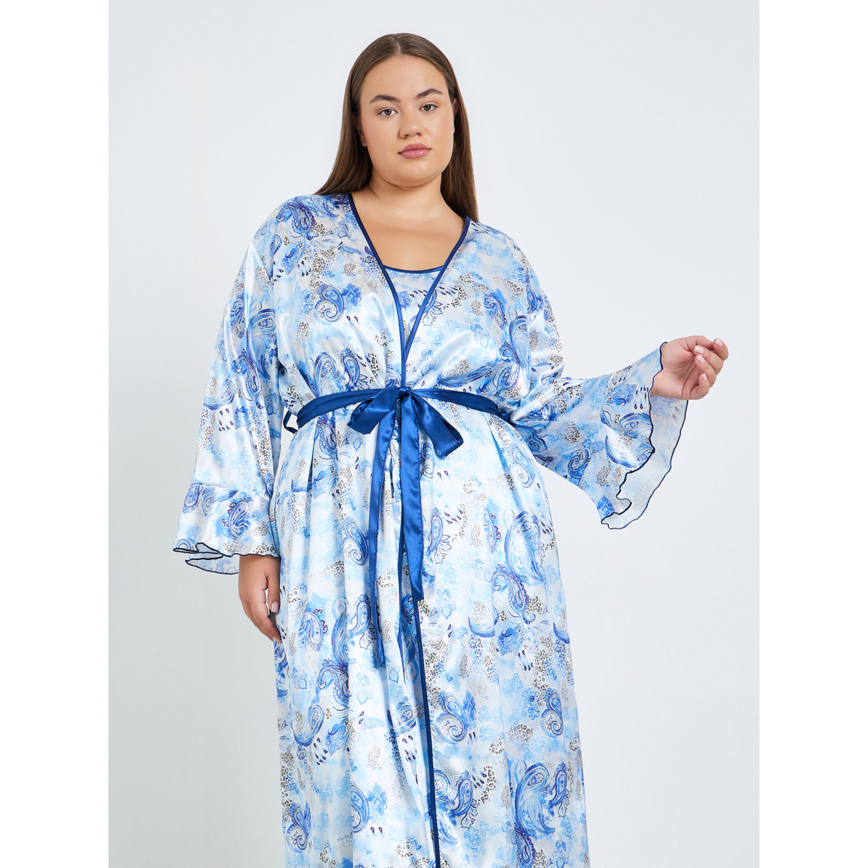 Take Two Plus Size Women Printed Robe and Satin Slip Dress-women-clothing-nightwear-robes-image-2