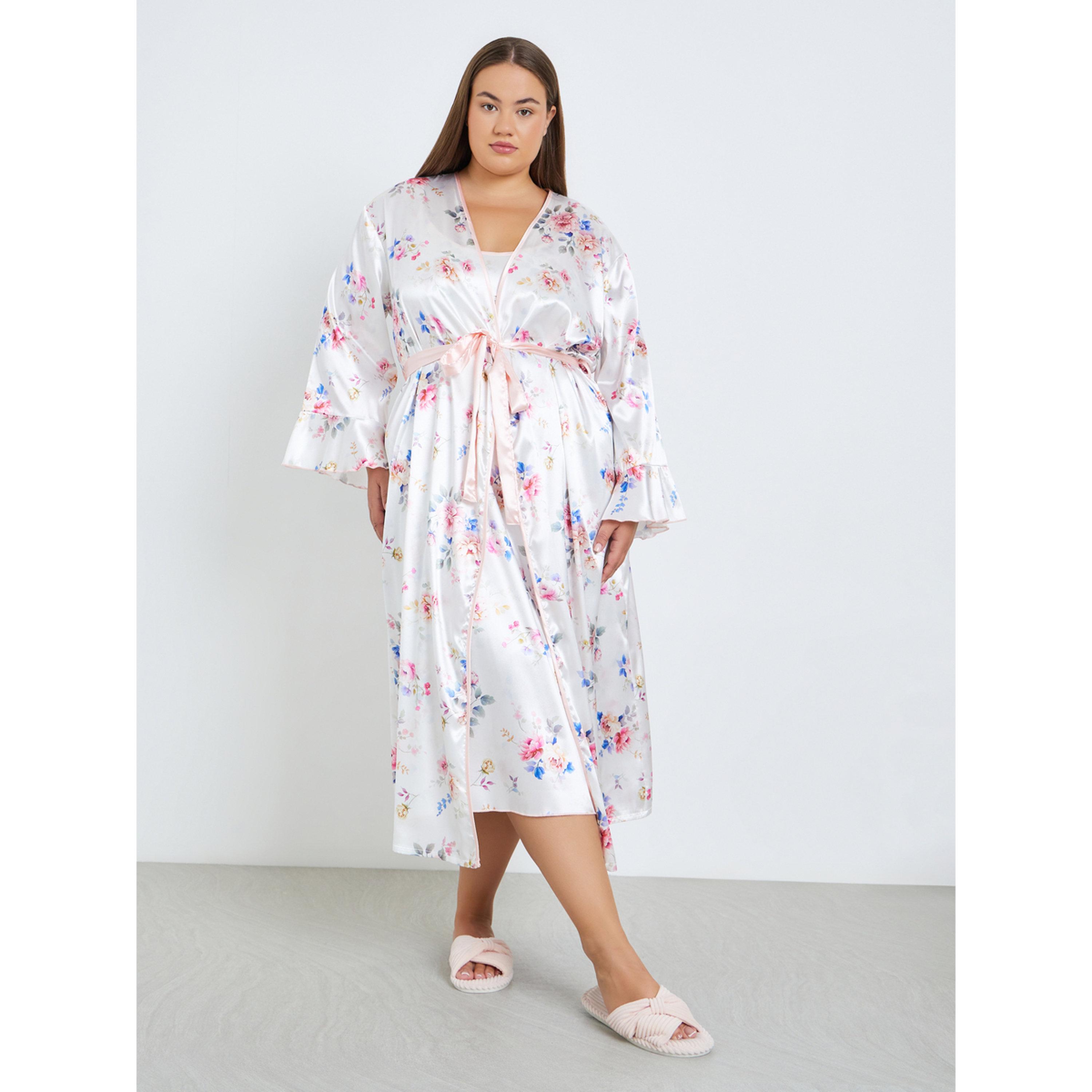 Take Two Plus Size Women Floral Print Robe and Satin Slip Dress-women-clothing-nightwear-robes-image-1