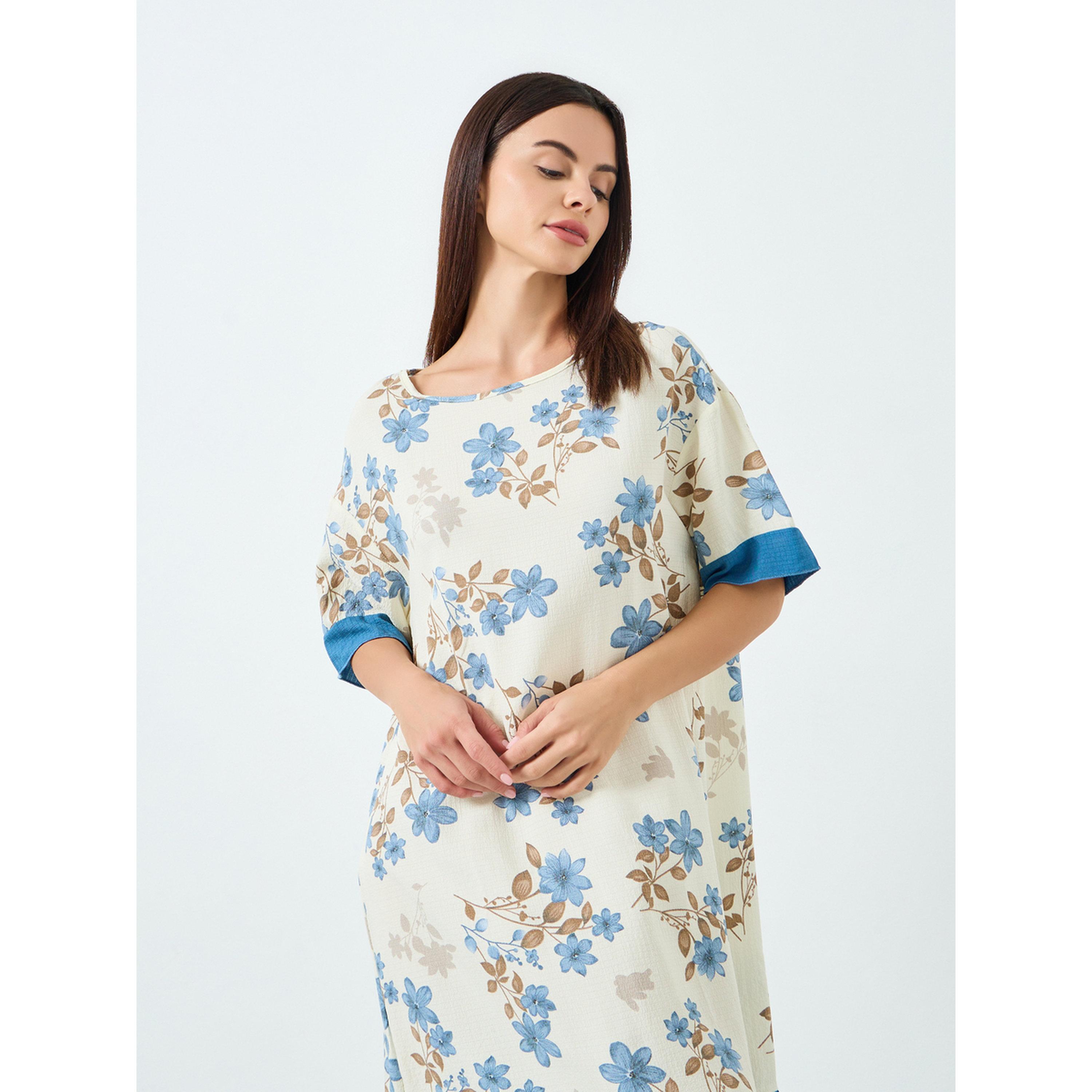 Take Two Women Floral Printed Short Sleeve Midi Nightdress-women-clothing-nightwear-nighties-image-2