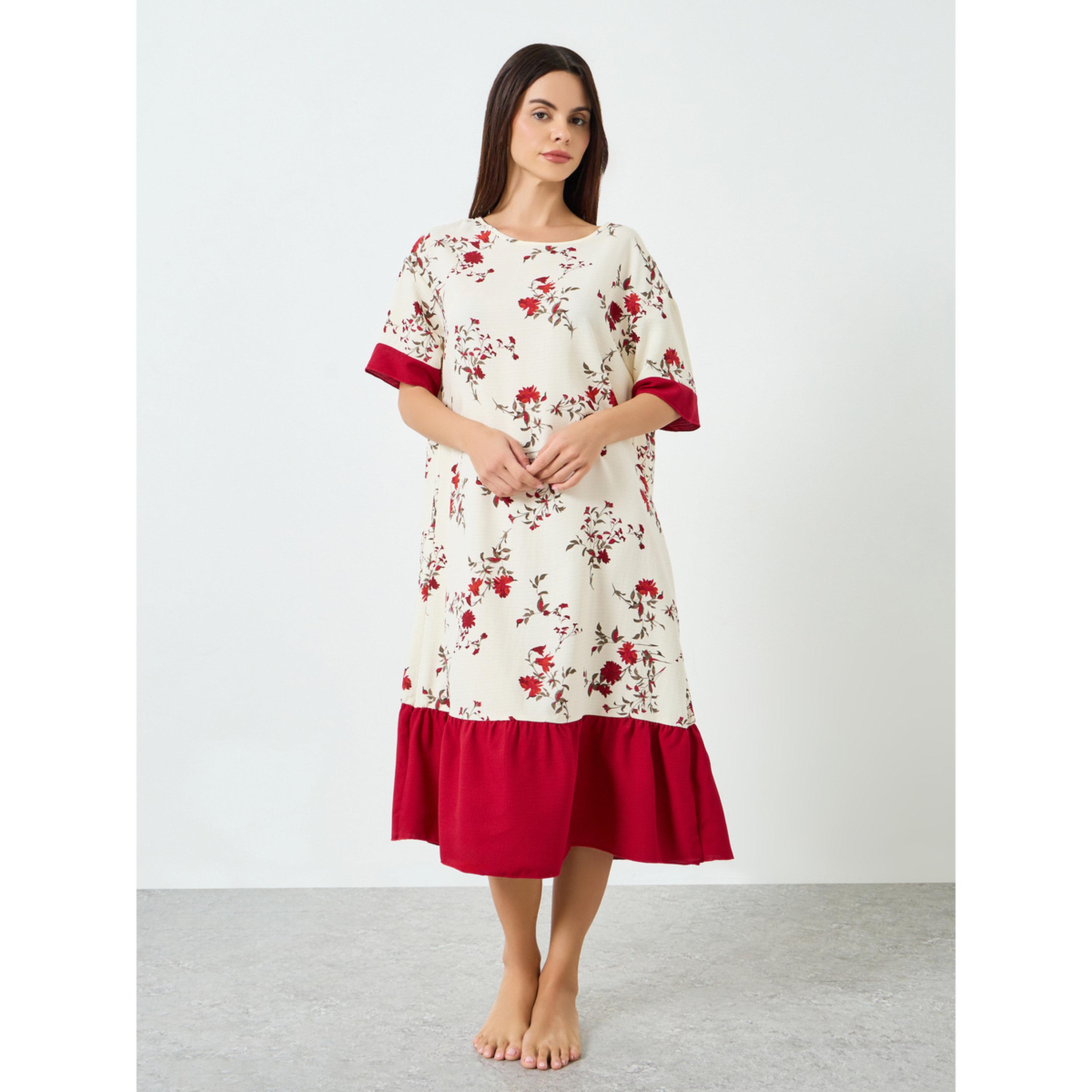 Take Two Women Floral Printed Short Sleeve Midi Nightdress-women-clothing-nightwear-nighties-image-1