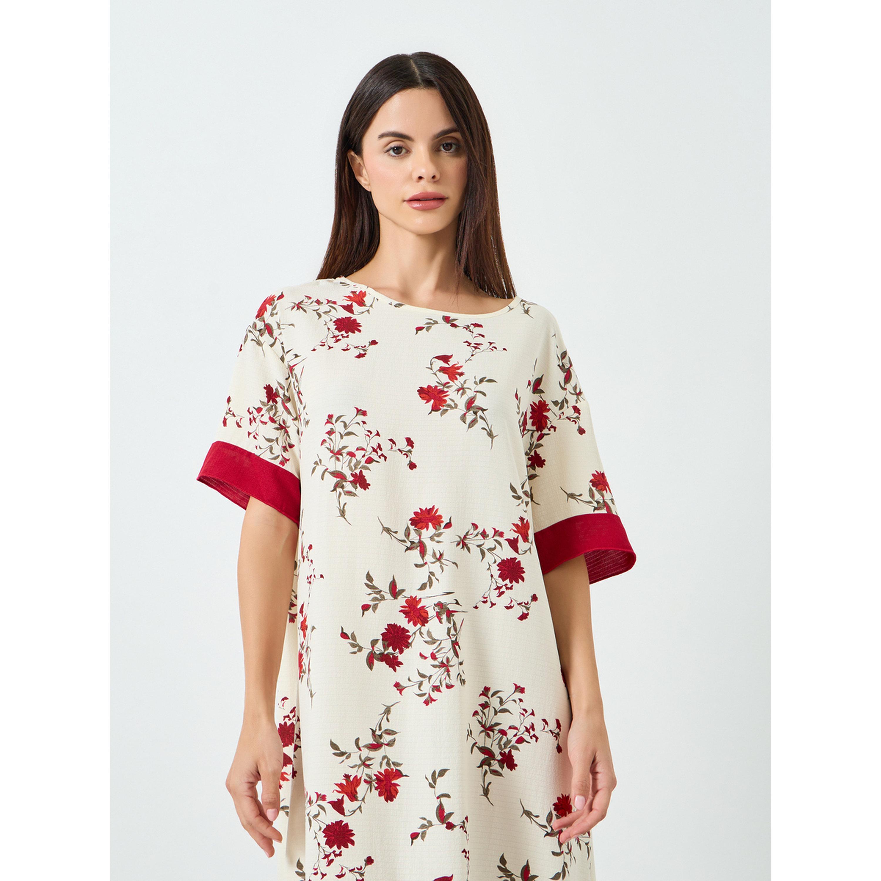 Take Two Women Floral Printed Short Sleeve Midi Nightdress-women-clothing-nightwear-nighties-image-2