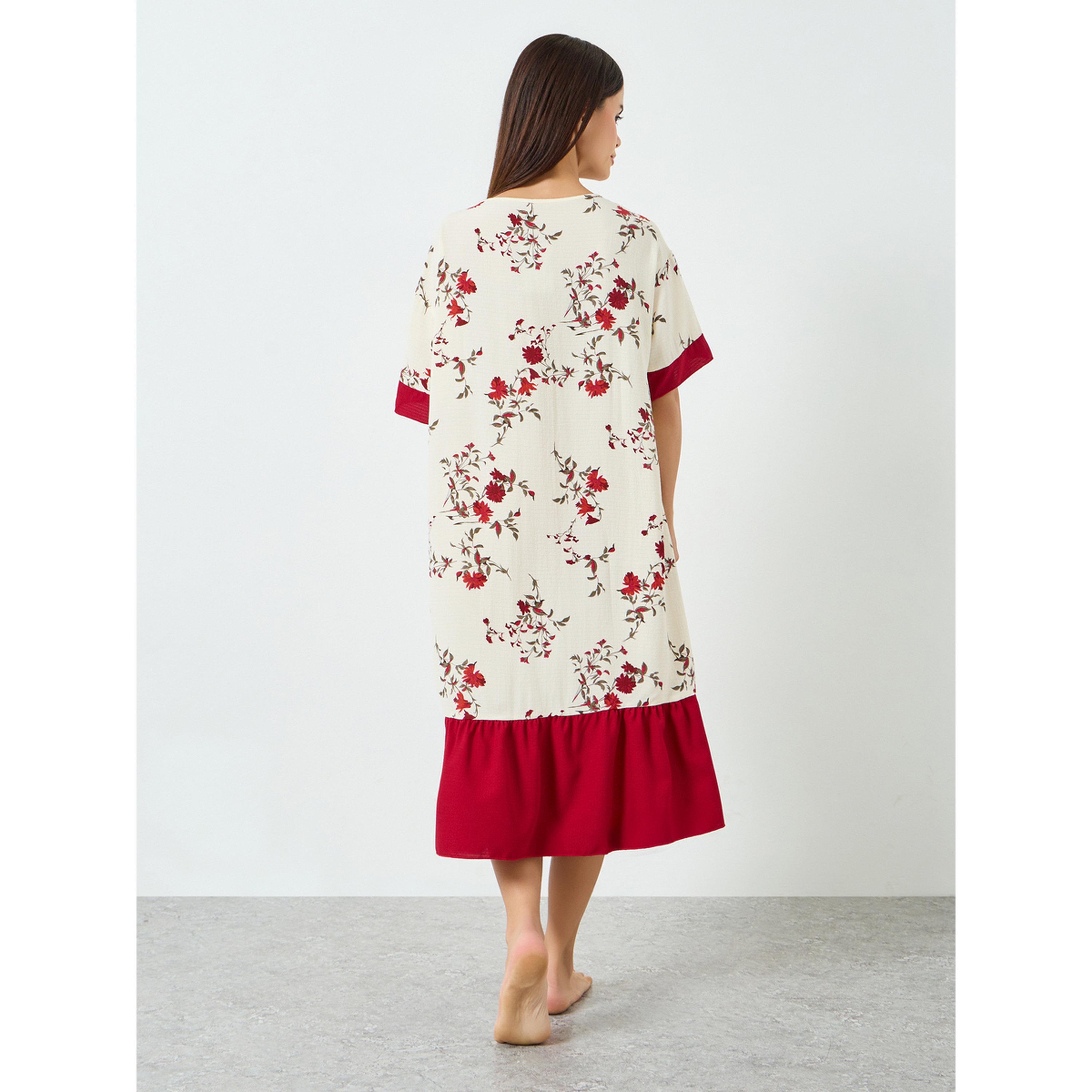 قميص نوم ميدي بأكمام قصيرة وطبعة زهور-women-clothing-nightwear-nighties-image-3
