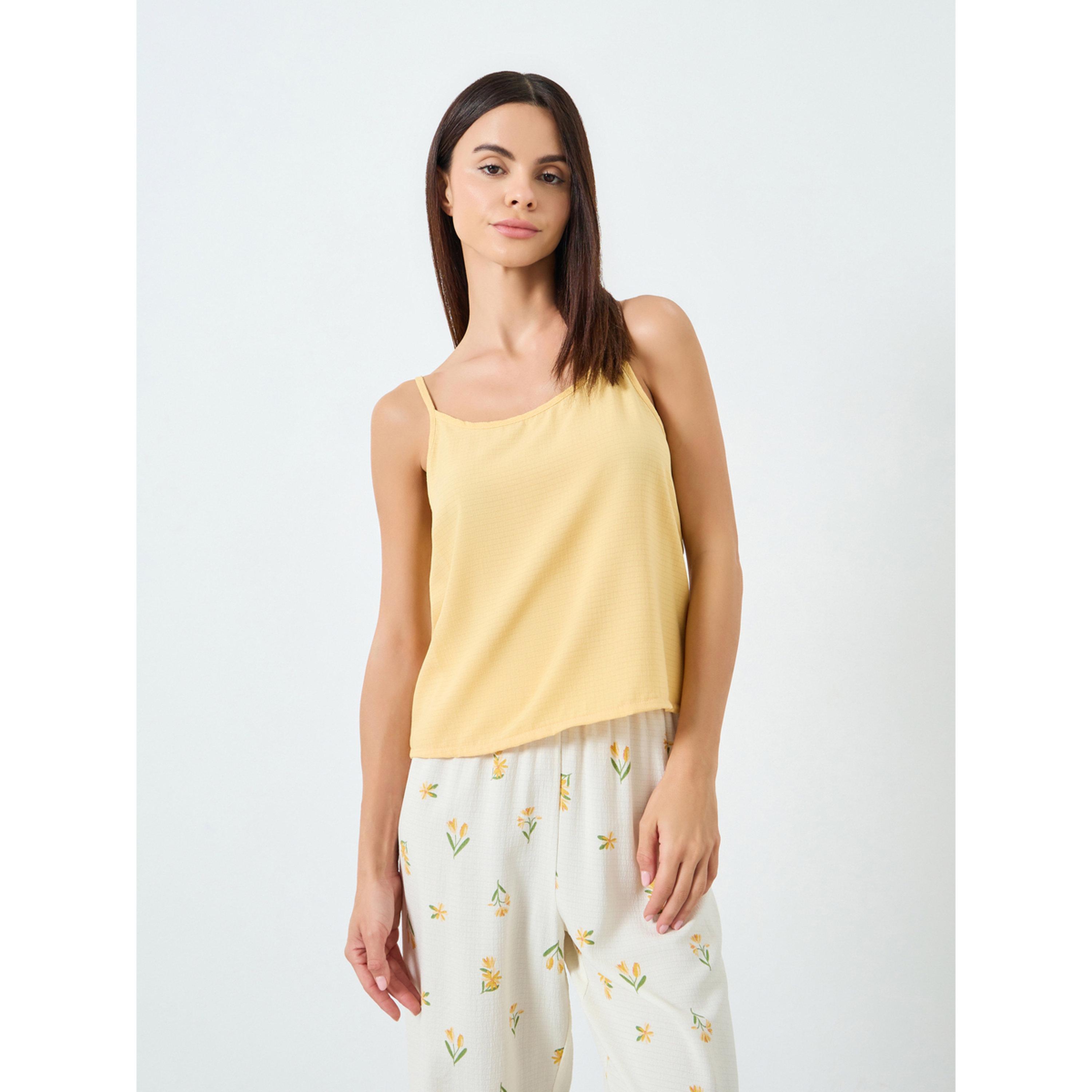 طقم بيجاما مطبوع بزهور مع بلوزة كامي سادة-women-clothing-nightwear-pyjamas-longsets-image-2