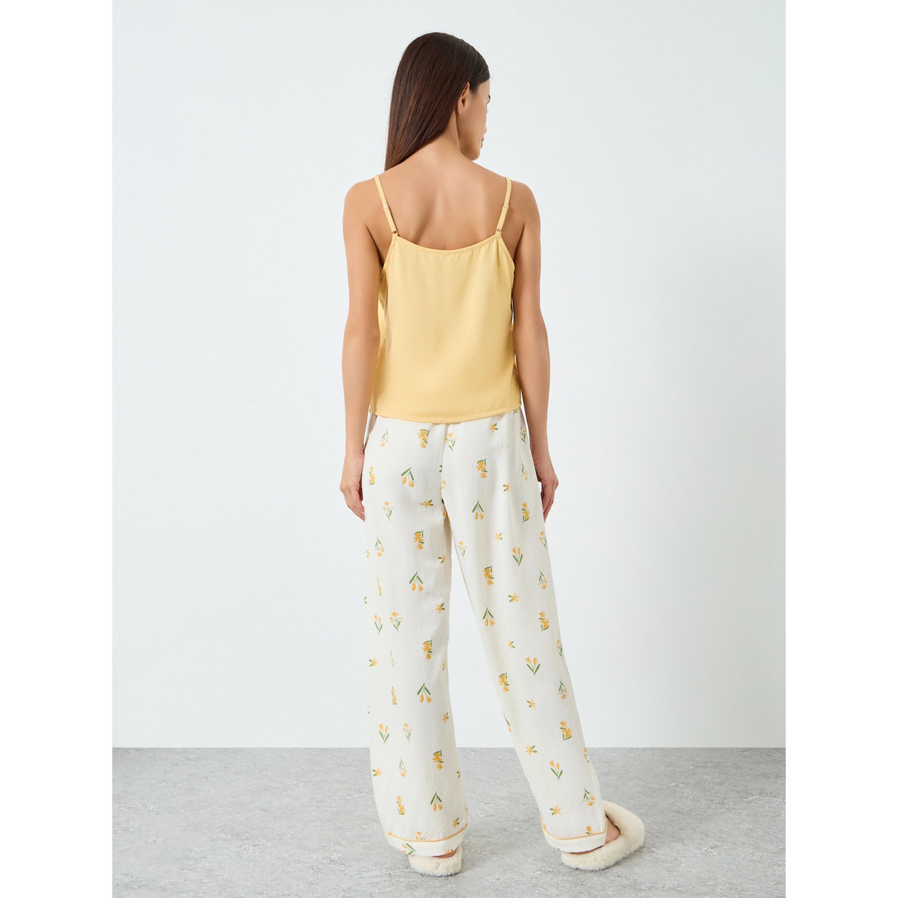 طقم بيجاما مطبوع بزهور مع بلوزة كامي سادة-women-clothing-nightwear-pyjamas-longsets-image-3
