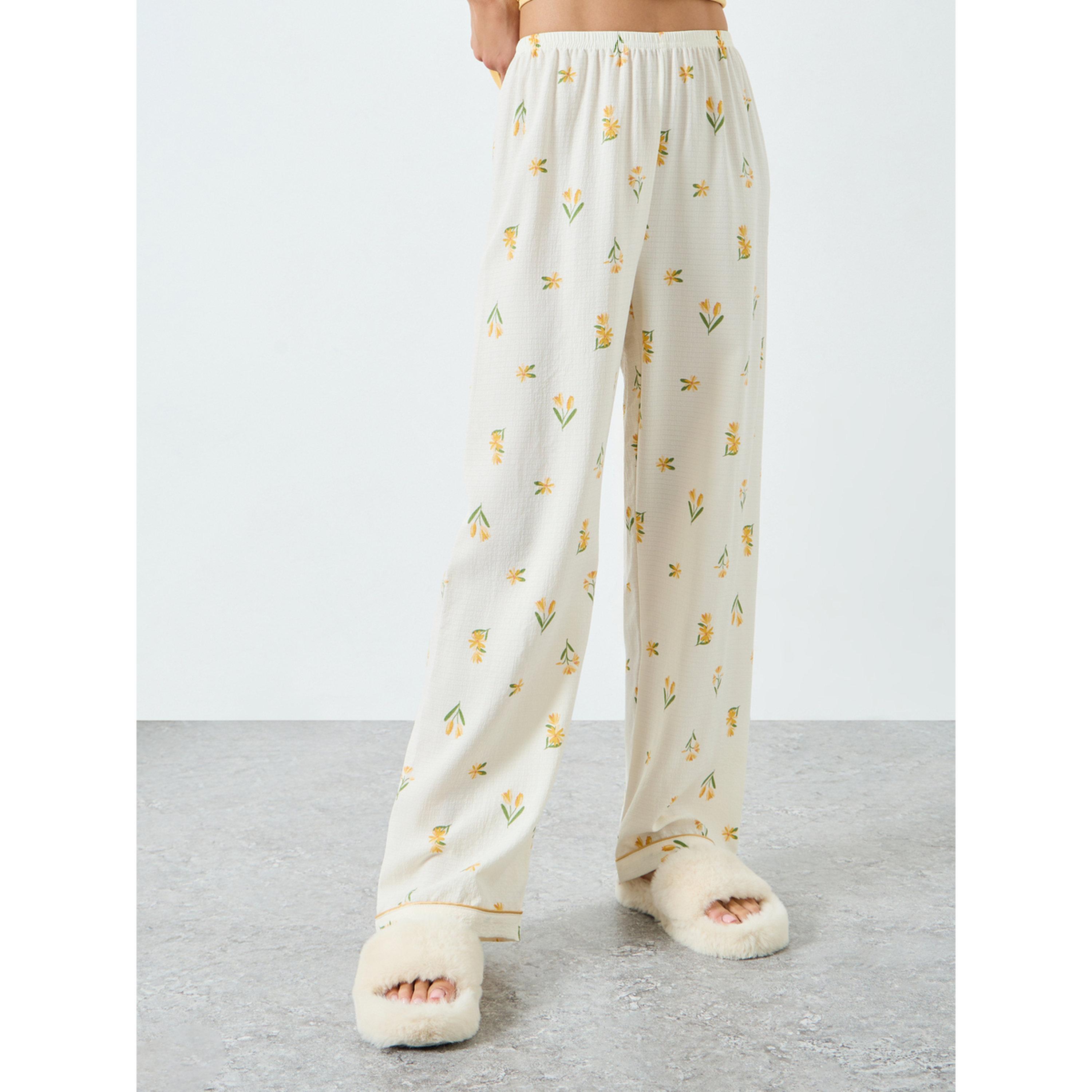 طقم بيجاما مطبوع بزهور مع بلوزة كامي سادة-women-clothing-nightwear-pyjamas-longsets-image-4