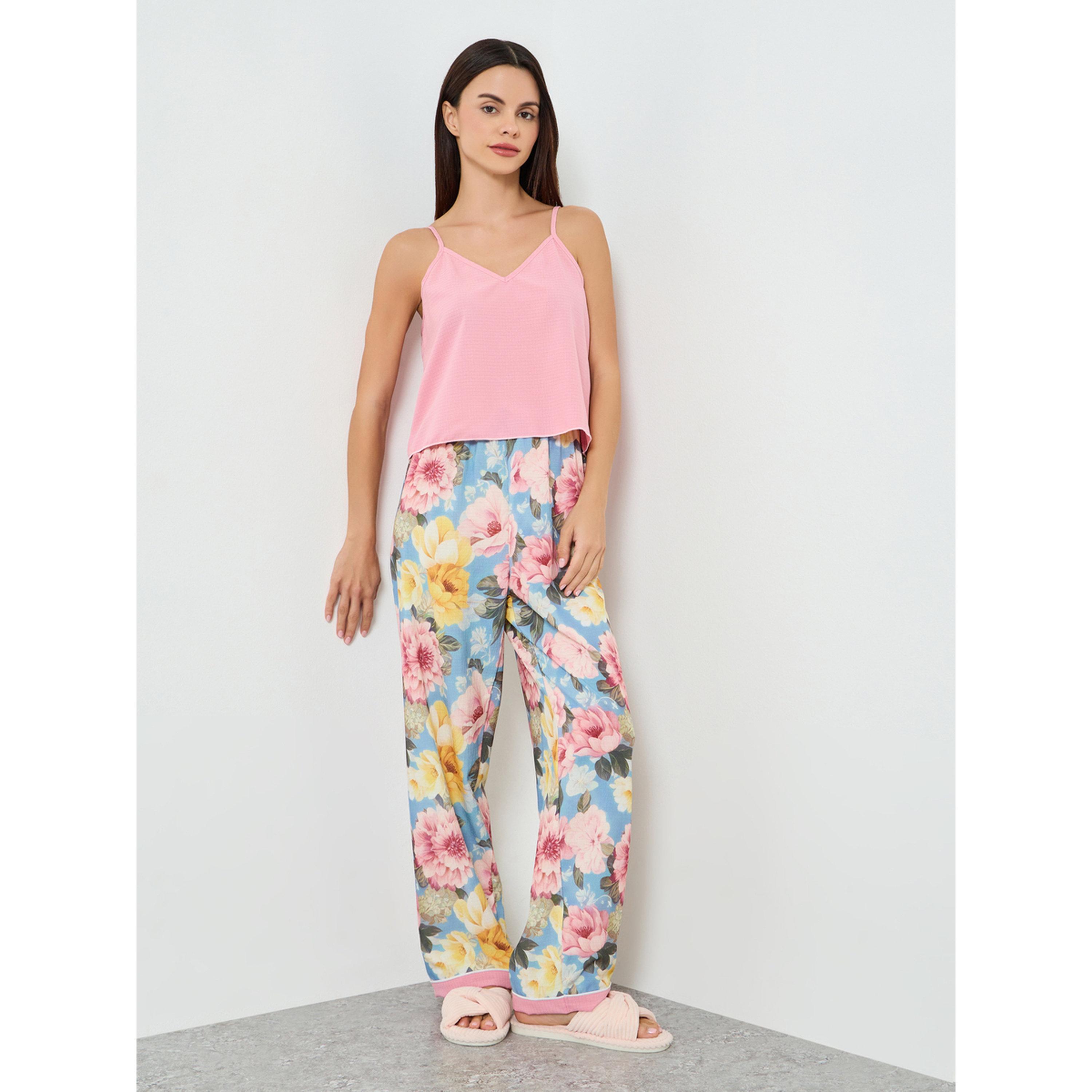 طقم بيجاما مطبوع بزهور مع بلوزة كامي-women-clothing-nightwear-pyjamas-longsets-image-1