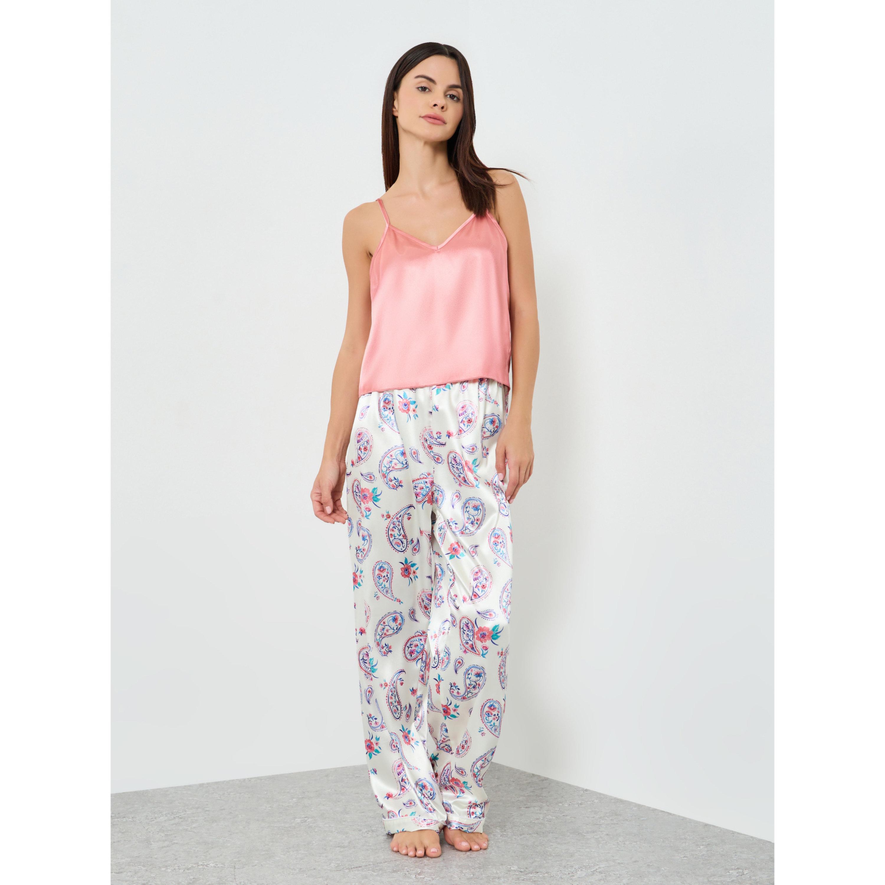 Take Two Women Solid Cami Top and Floral Printed Pyjama Set-women-clothing-nightwear-pyjamas-longsets-image-1
