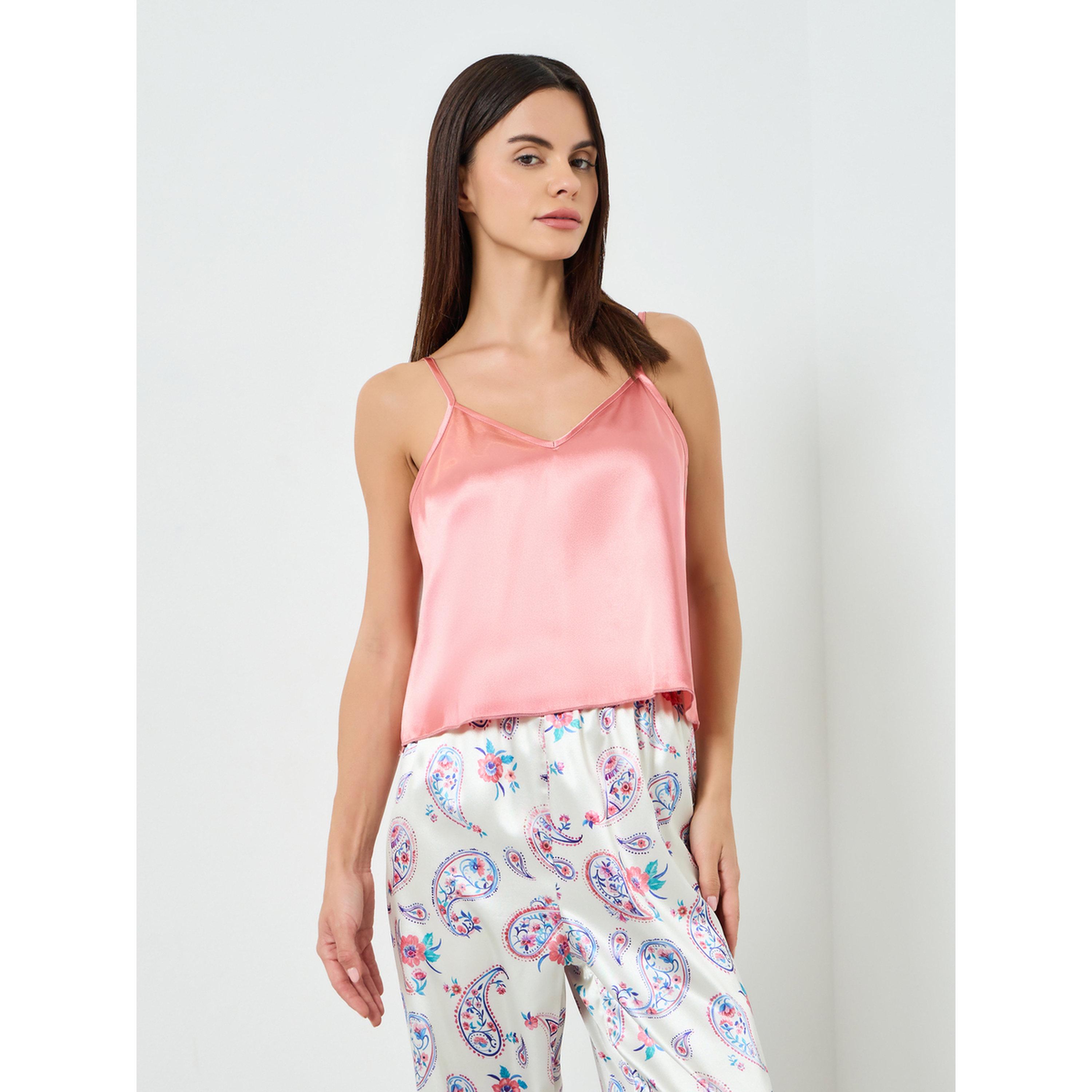 طقم بيجاما مطبوع بزهور مع بلوزة كامي سادة-women-clothing-nightwear-pyjamas-longsets-image-2