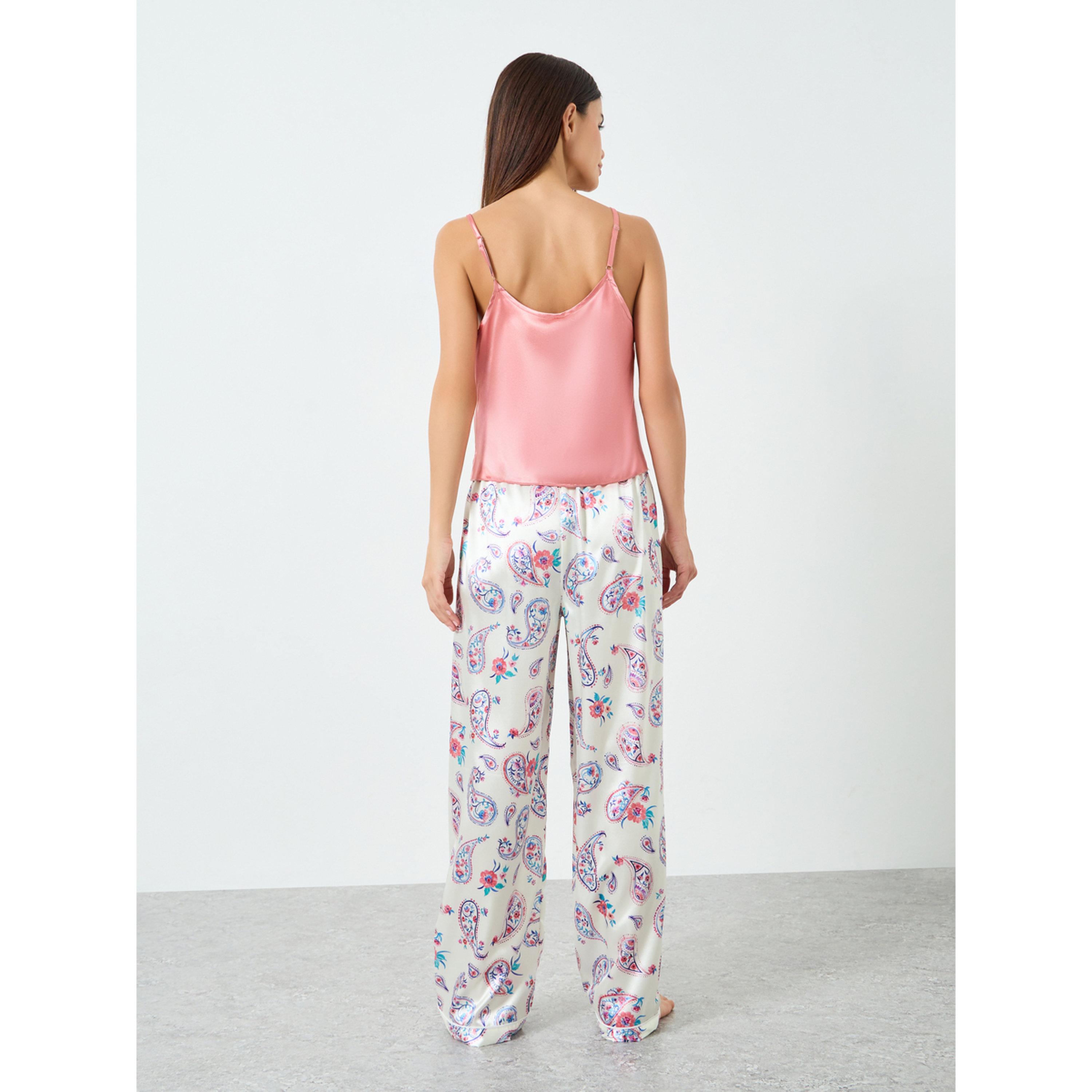 طقم بيجاما مطبوع بزهور مع بلوزة كامي سادة-women-clothing-nightwear-pyjamas-longsets-image-3