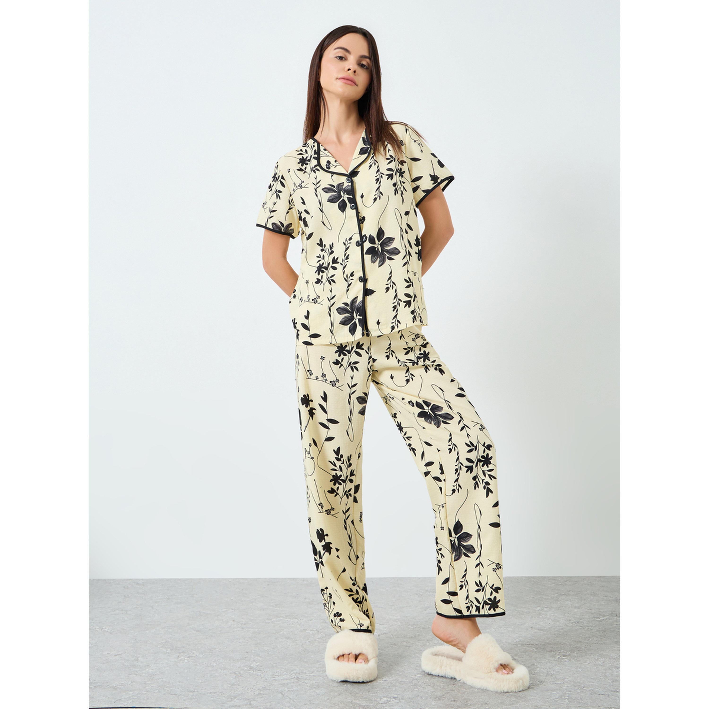 Take Two Women Floral Print Short Sleeve Shirt and Pyjama Set-women-clothing-nightwear-pyjamas-longsets-image-1