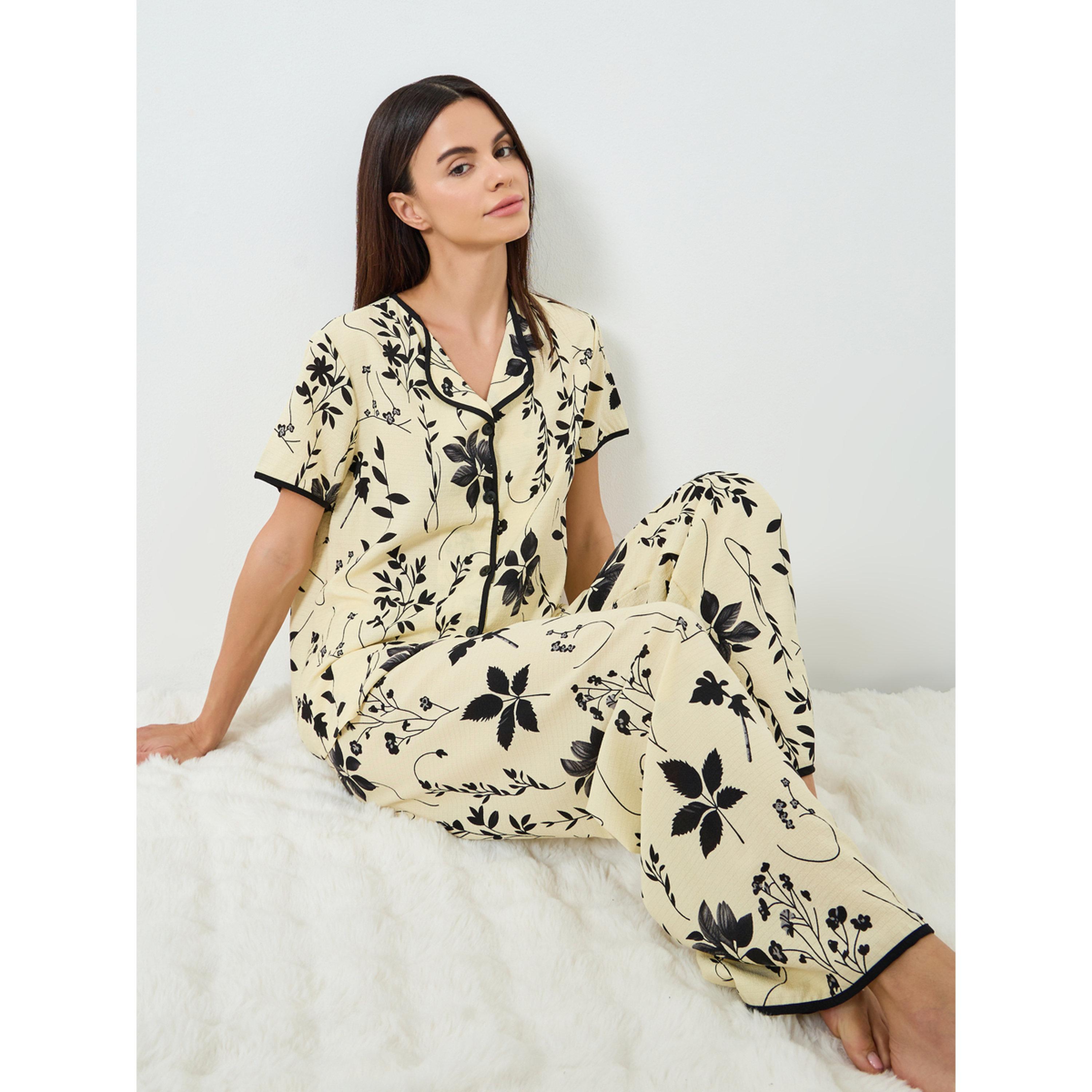 Take Two Women Floral Print Short Sleeve Shirt and Pyjama Set-women-clothing-nightwear-pyjamas-longsets-image-2