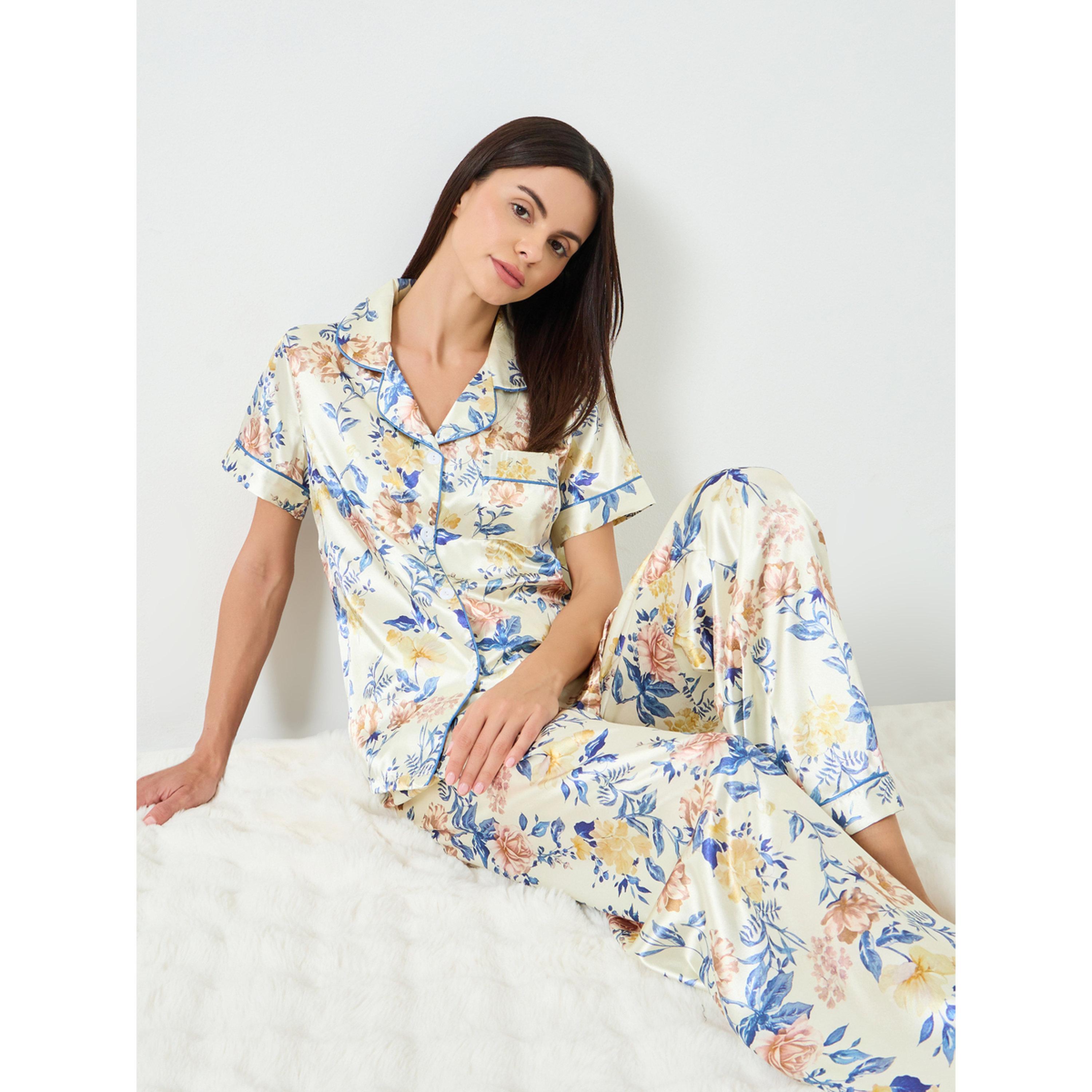 طقم بيجاما وقميص بأكمام قصيرة وطبعة زهور-women-clothing-nightwear-pyjamas-longsets-image-2