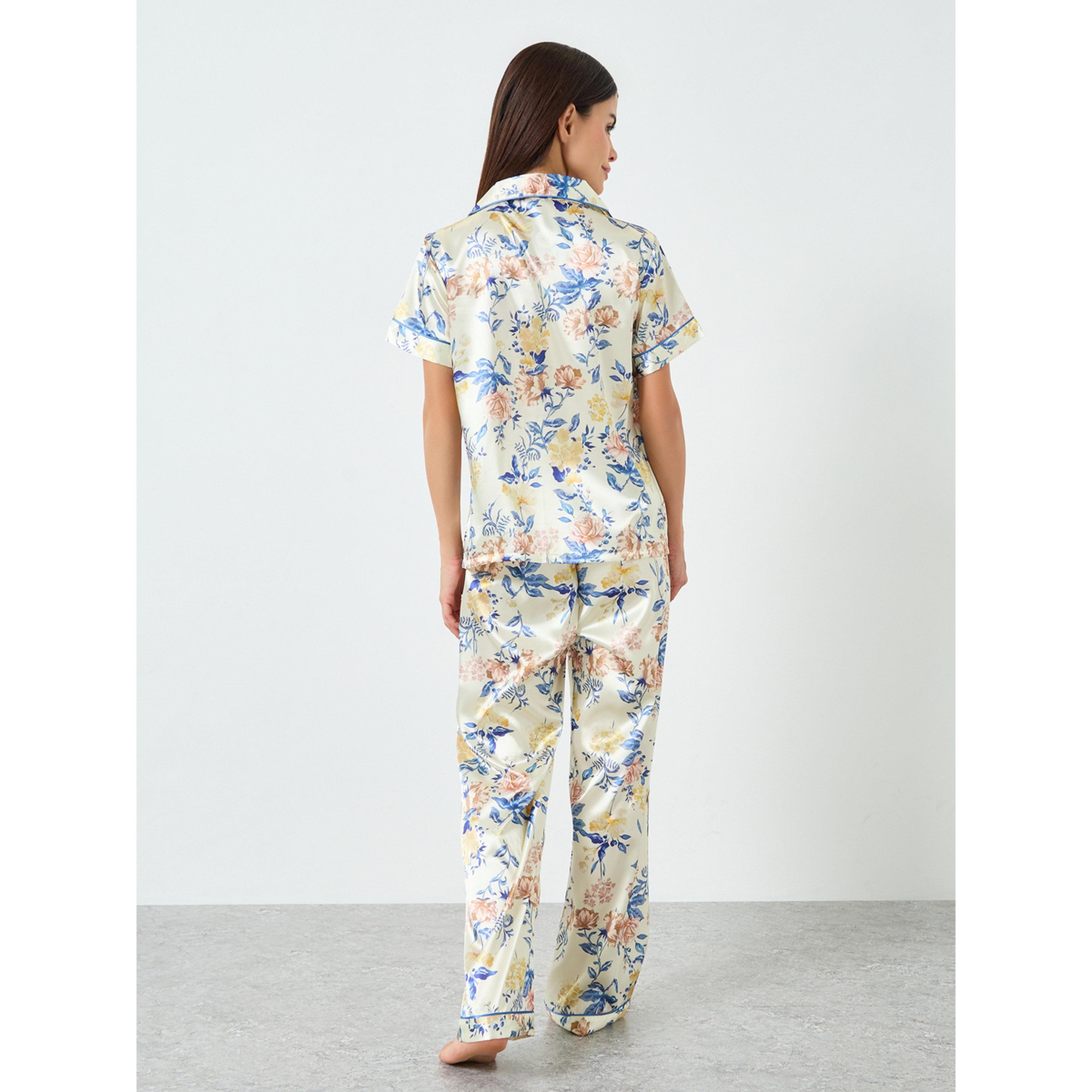 طقم بيجاما وقميص بأكمام قصيرة وطبعة زهور-women-clothing-nightwear-pyjamas-longsets-image-4