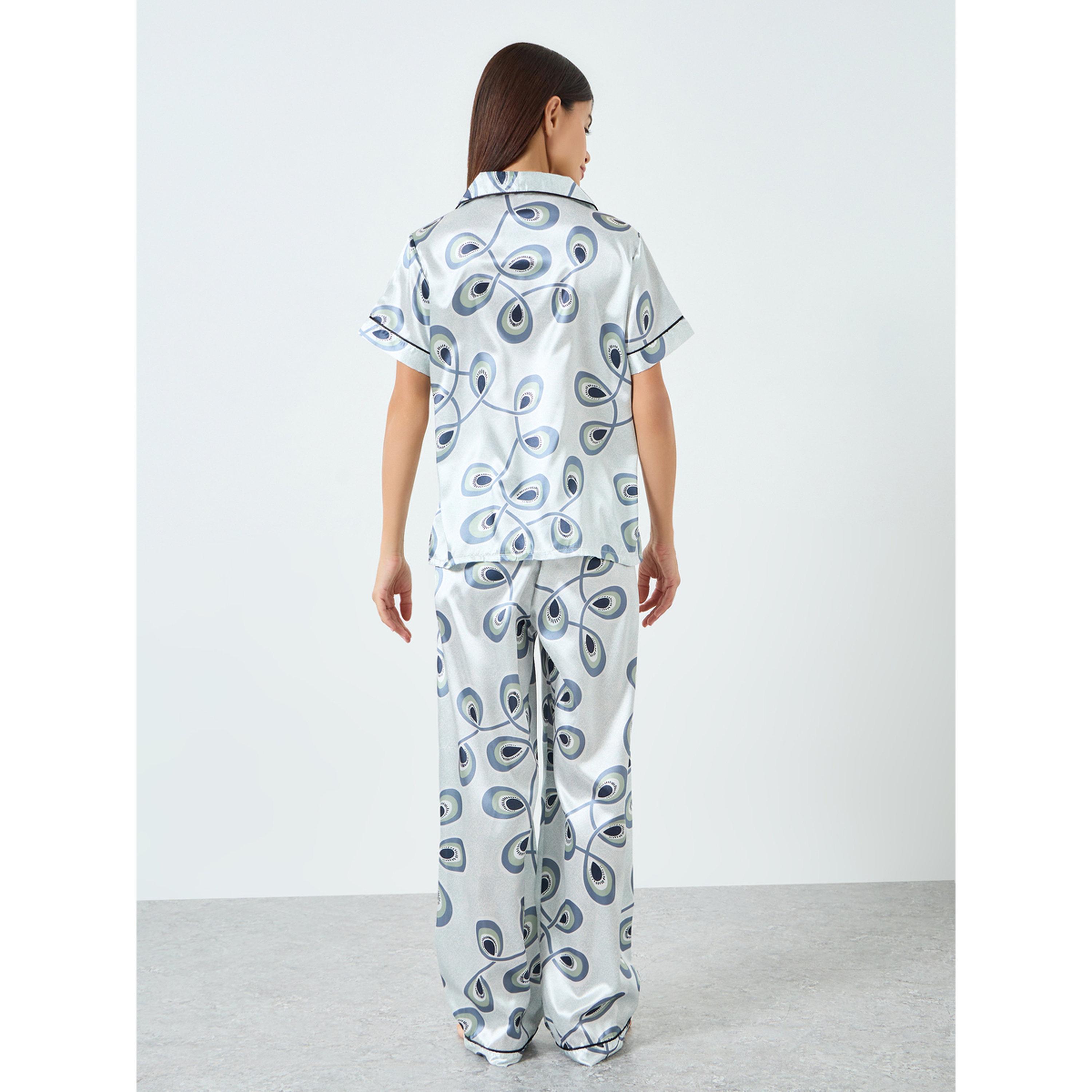 طقم بيجاما وقميص بأكمام قصيرة وطبعة جرافيك-women-clothing-nightwear-pyjamas-longsets-image-3