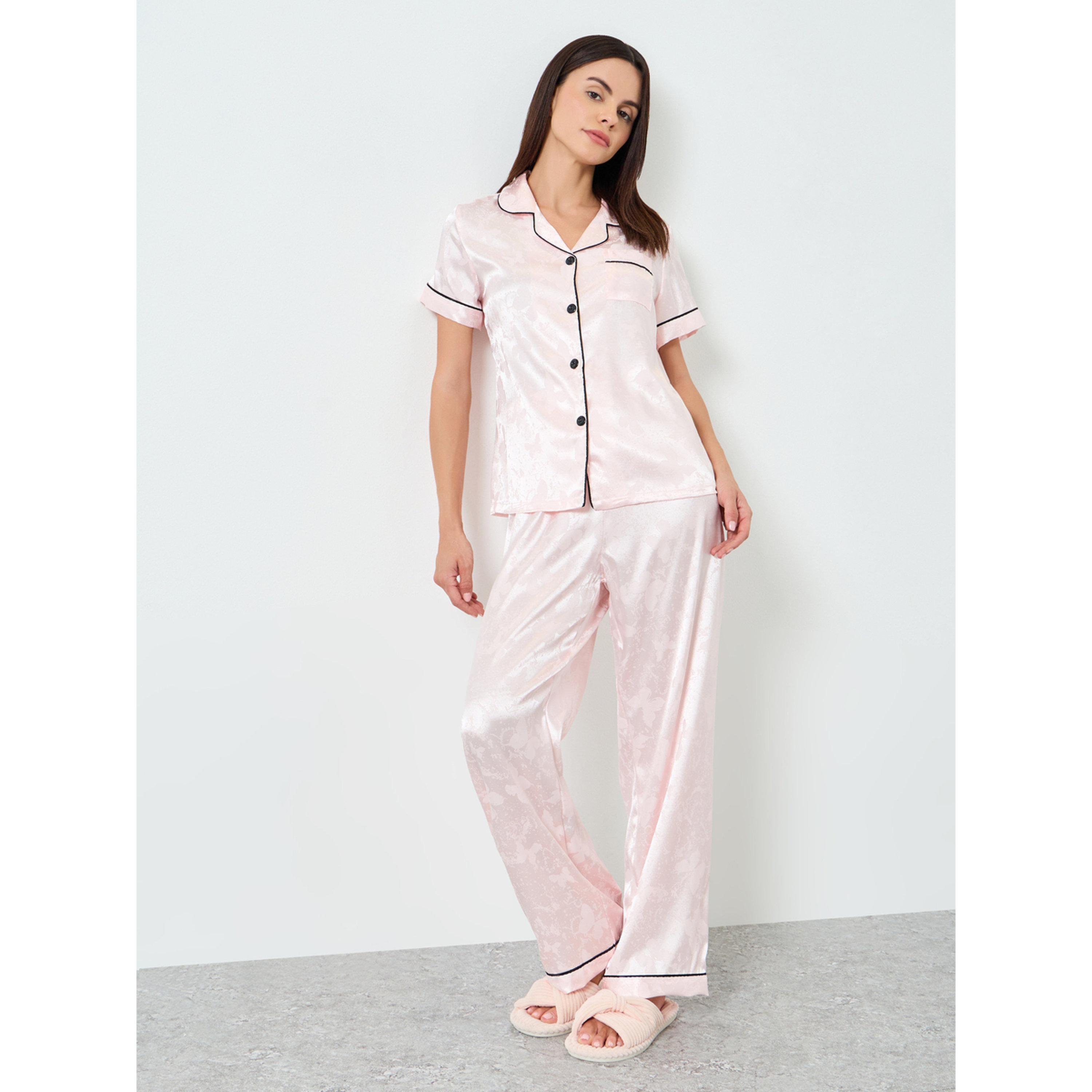 طقم بيجاما وقميص ساتان بنقشة نمر-women-clothing-nightwear-pyjamas-longsets-image-1
