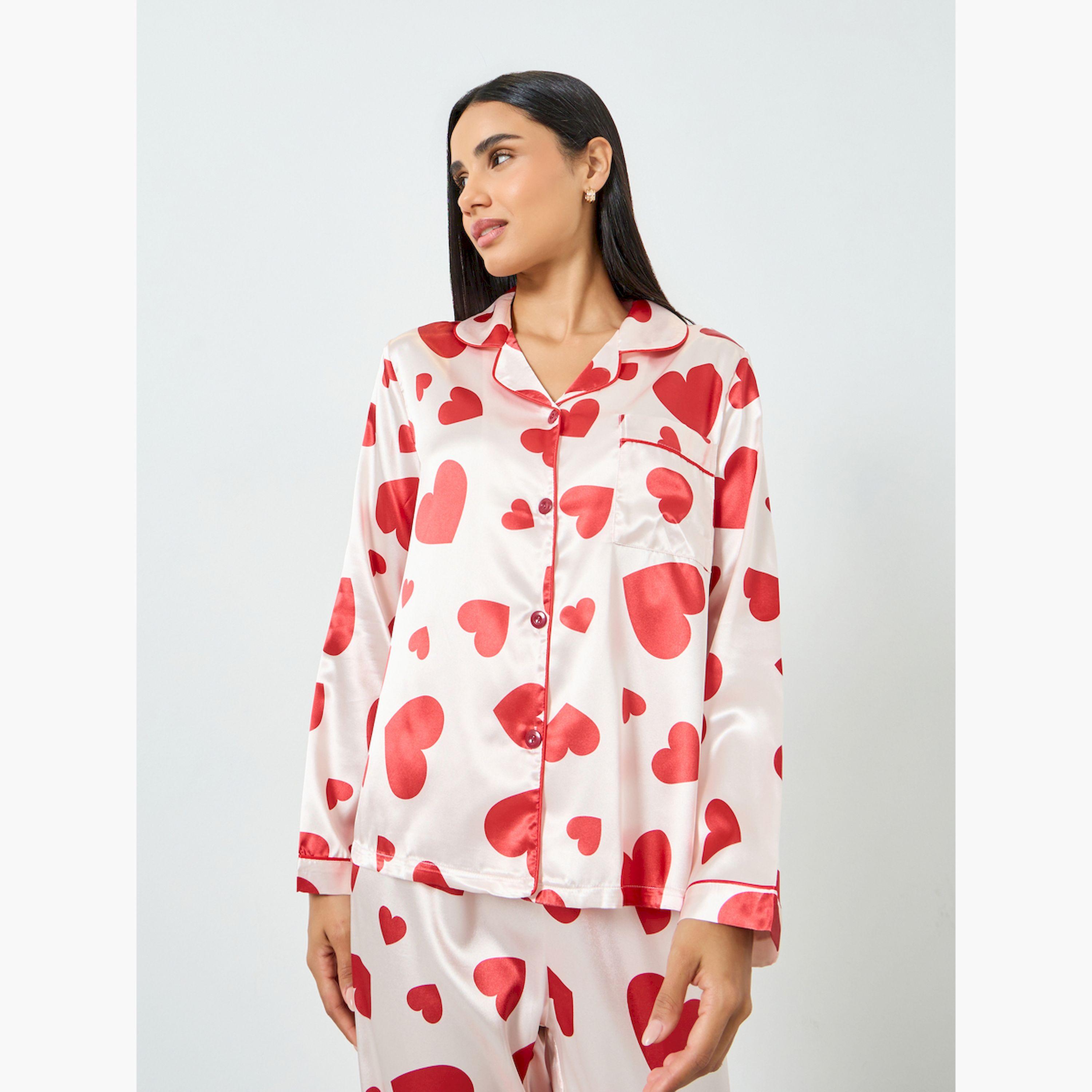 Take Two Light Pink Heart Print Shirt and Pyjama Set-women-clothing-nightwear-pyjamas-longsets-image-3