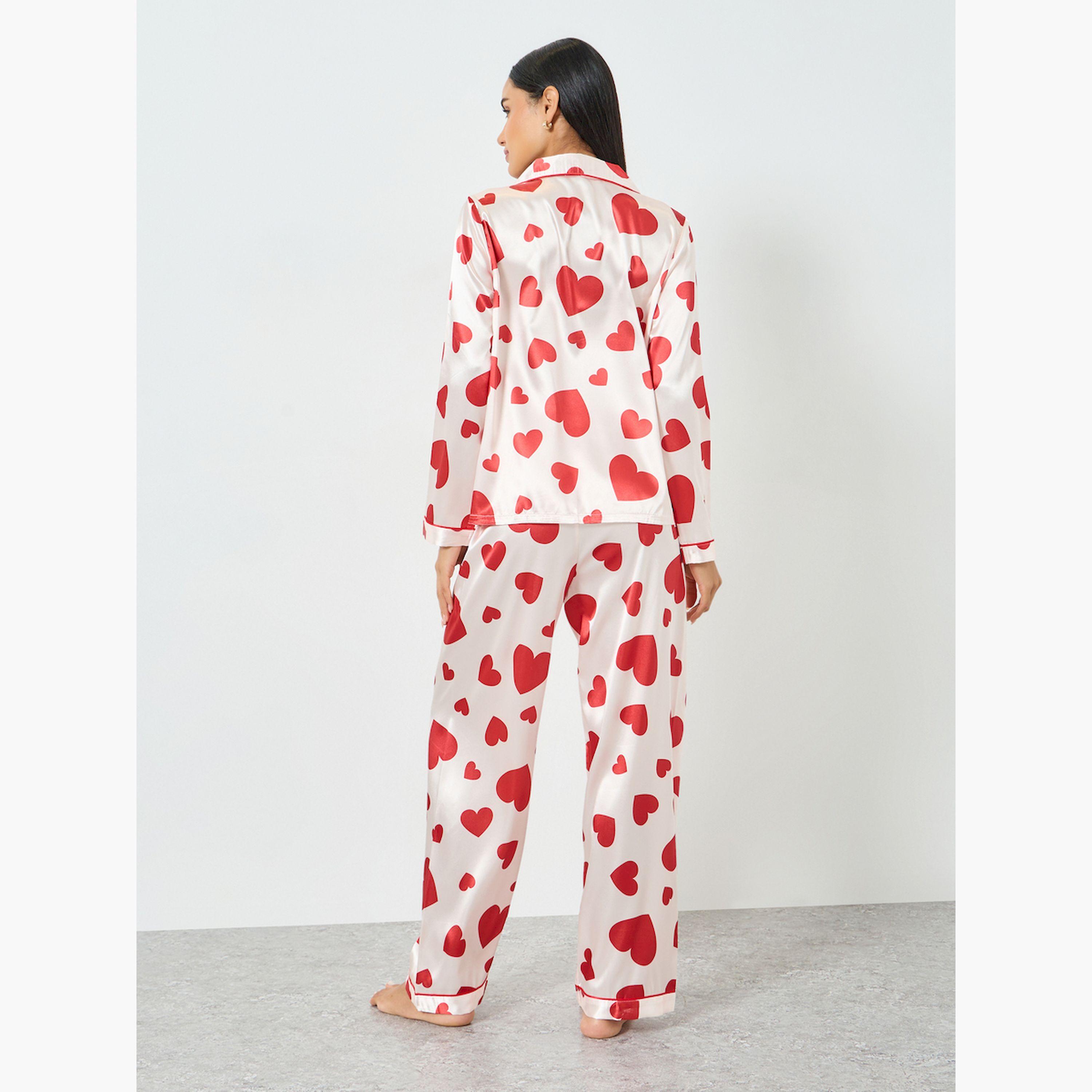 Take Two Light Pink Heart Print Shirt and Pyjama Set-women-clothing-nightwear-pyjamas-longsets-image-4
