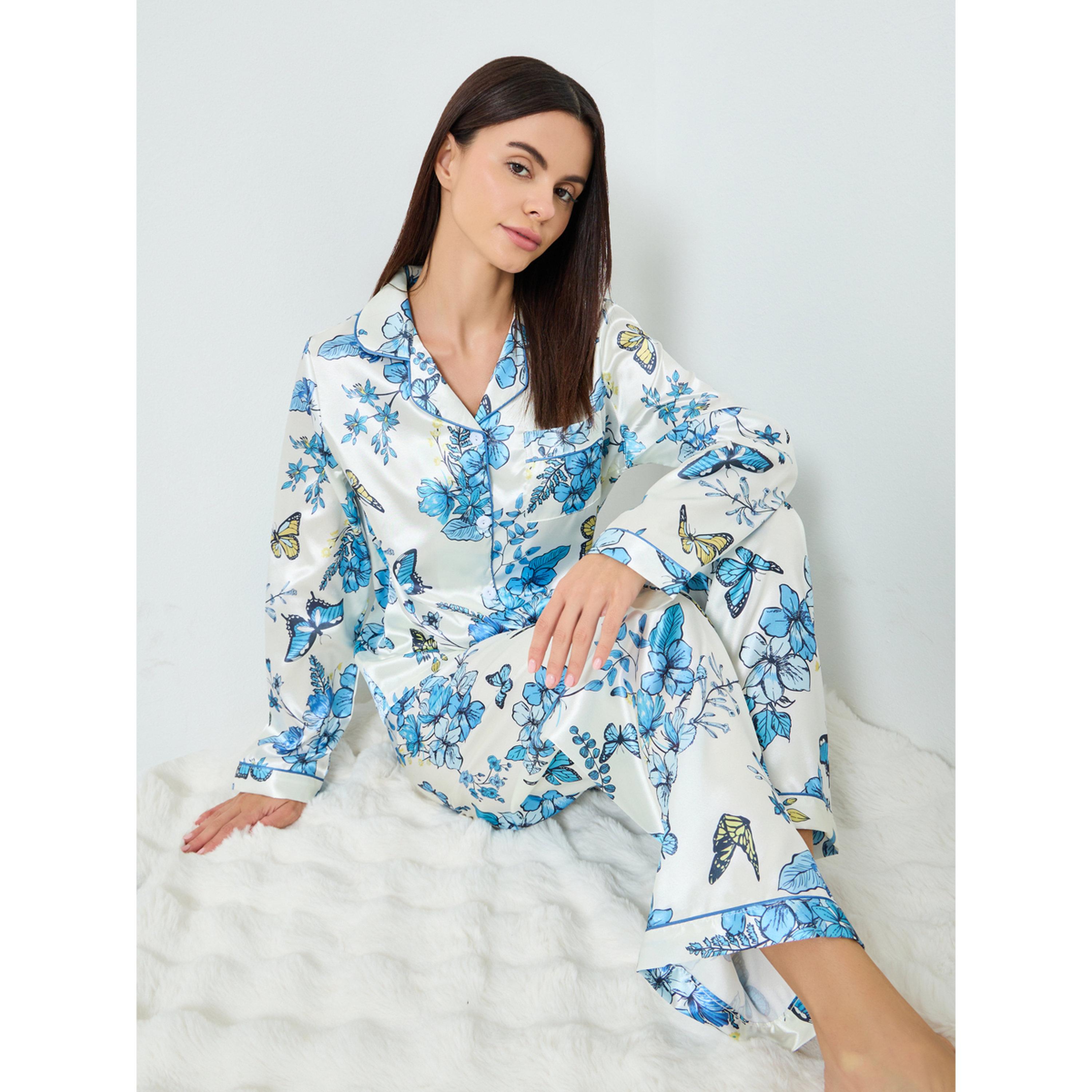 طقم بيجاما وقميص ساتان بطبعة زهور-women-clothing-nightwear-pyjamas-longsets-image-2