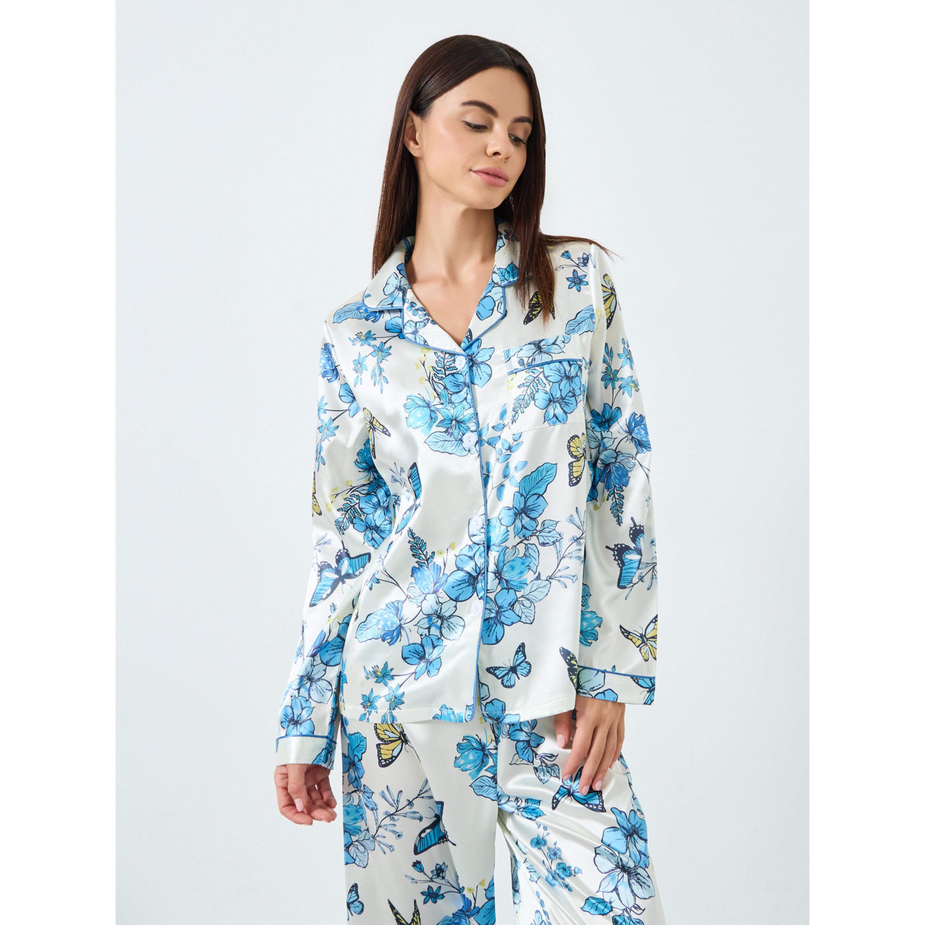 طقم بيجاما وقميص ساتان بطبعة زهور-women-clothing-nightwear-pyjamas-longsets-image-3