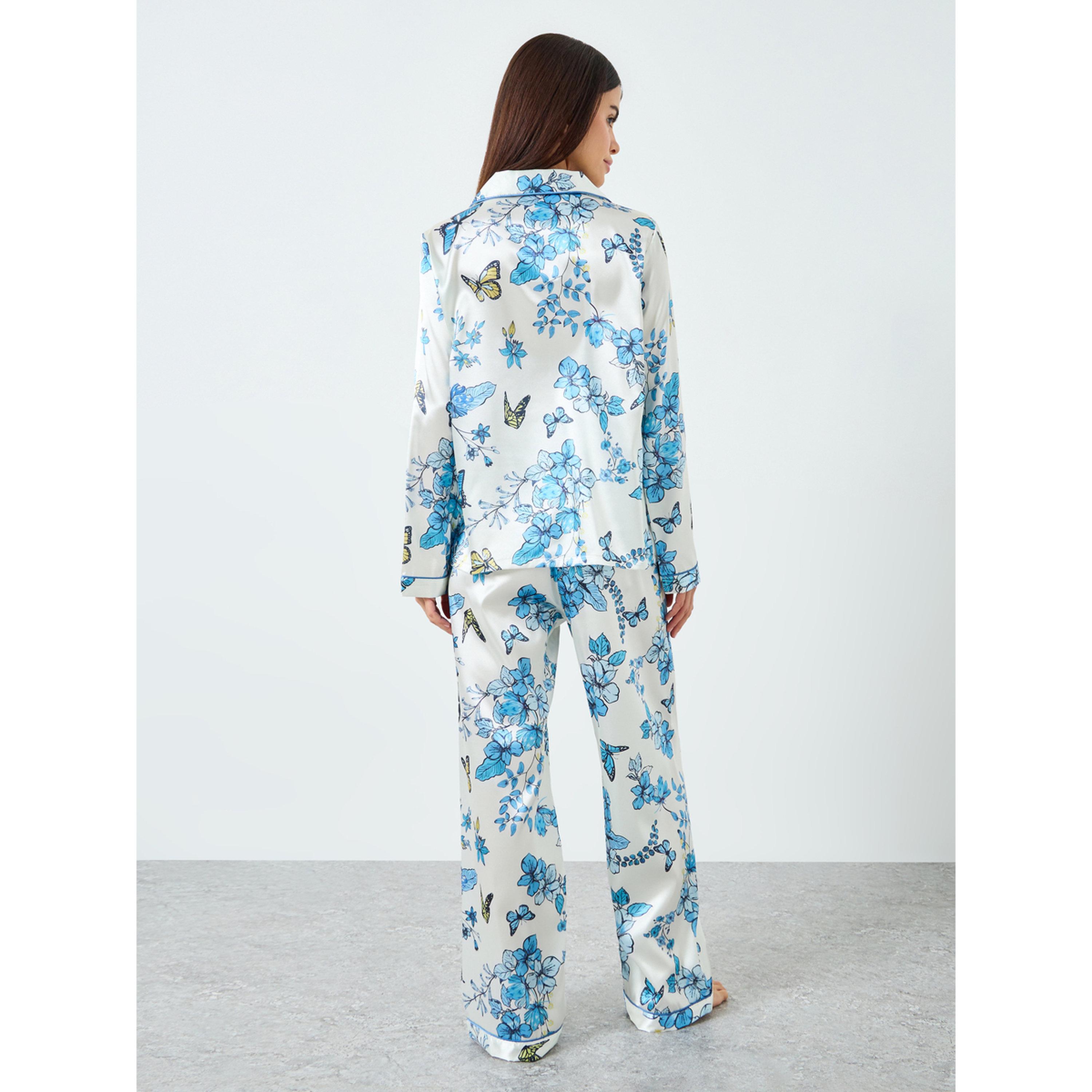 طقم بيجاما وقميص ساتان بطبعة زهور-women-clothing-nightwear-pyjamas-longsets-image-4