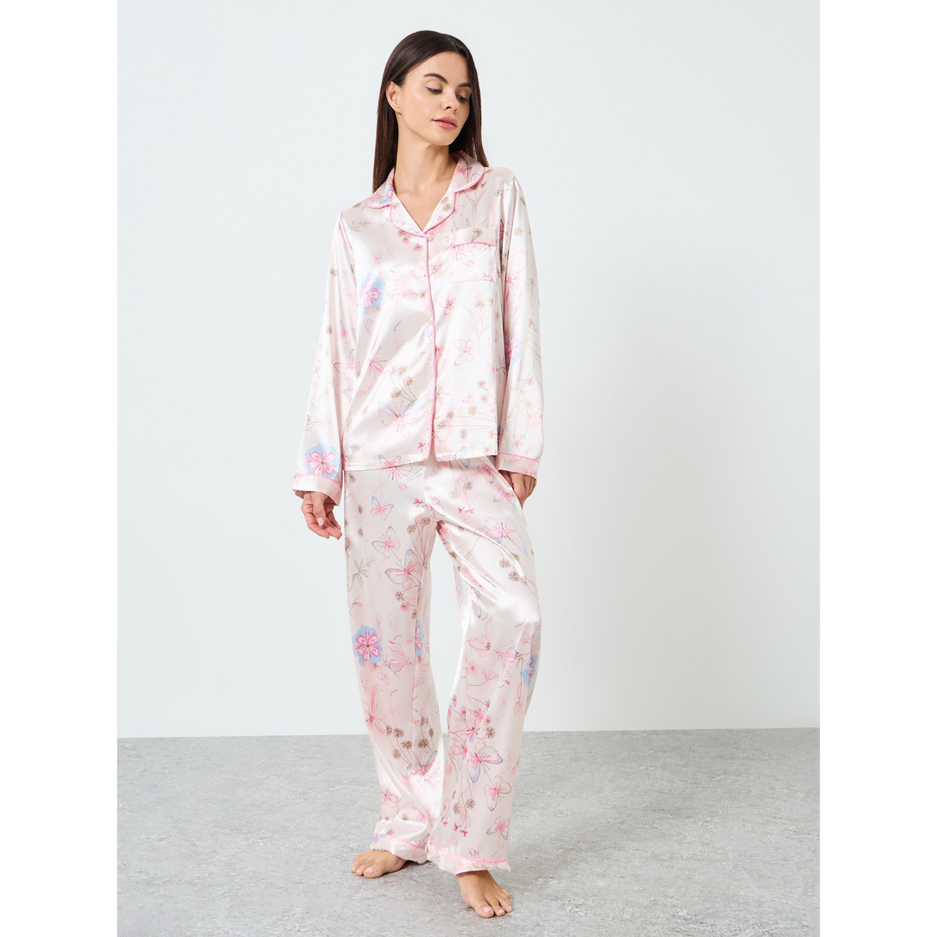 Take Two Women Satin Floral Printed Shirt and Pyjama Set-women-clothing-nightwear-pyjamas-longsets-image-1