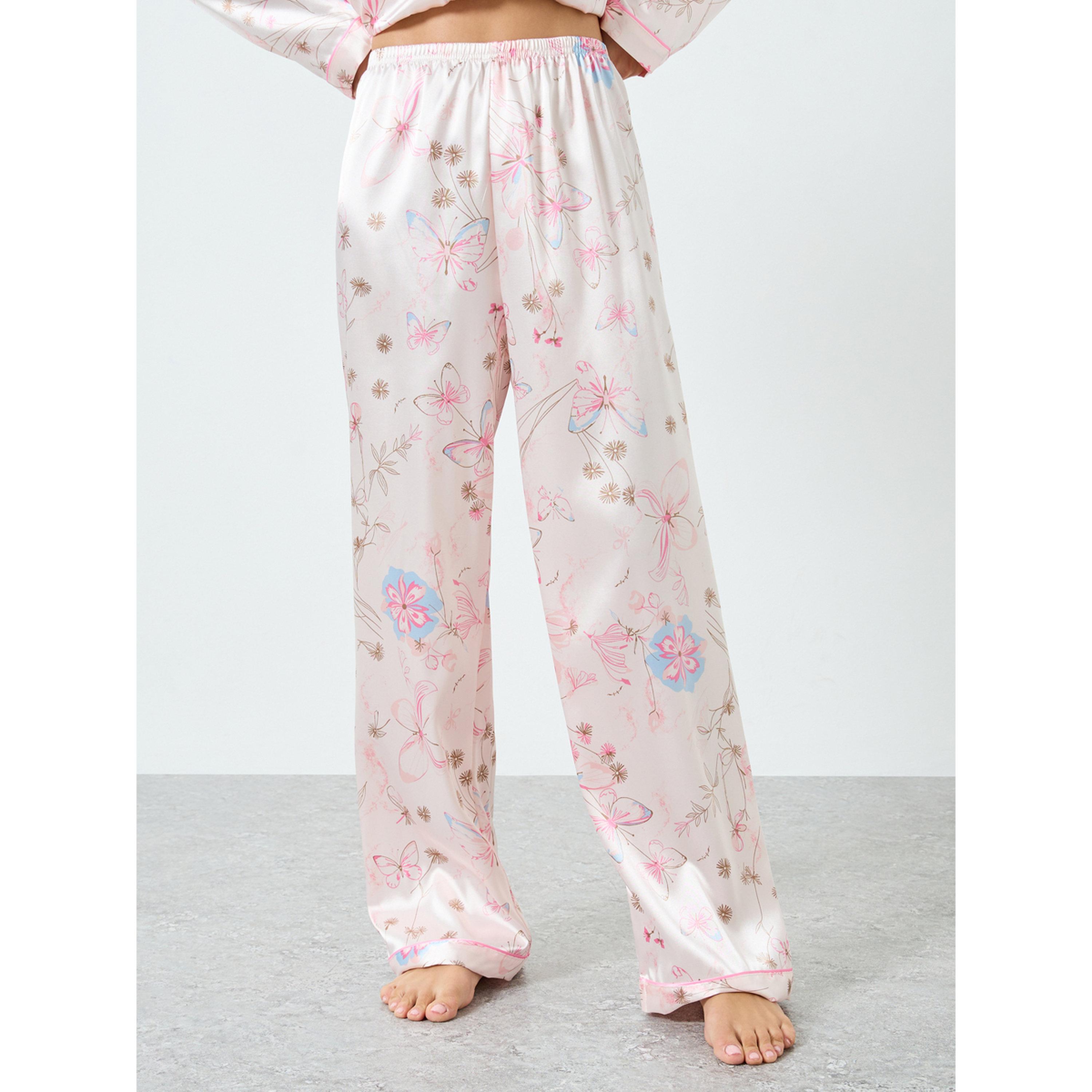 طقم بيجاما وقميص ساتان بطبعة زهور-women-clothing-nightwear-pyjamas-longsets-image-4