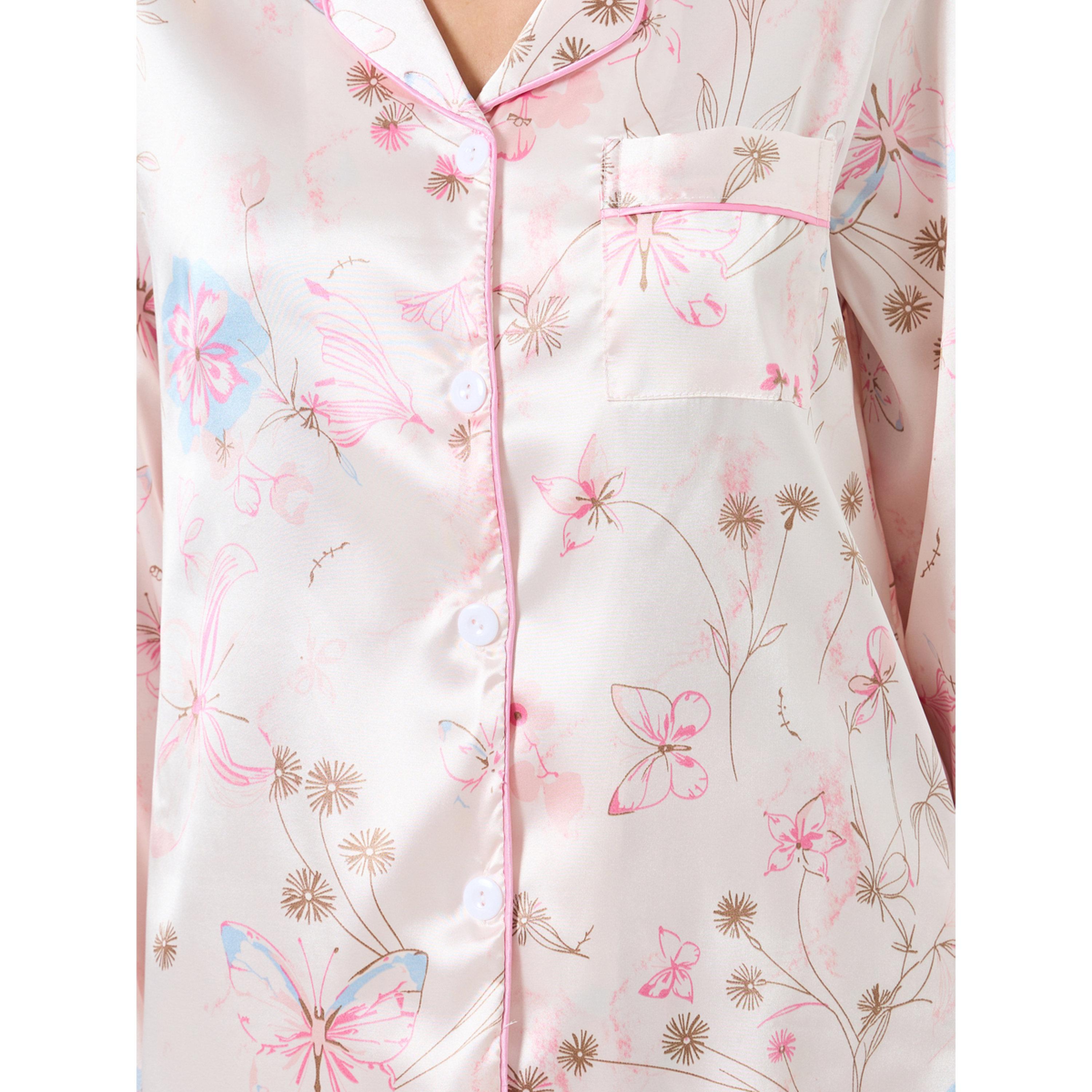 طقم بيجاما وقميص ساتان بطبعة زهور-women-clothing-nightwear-pyjamas-longsets-image-5