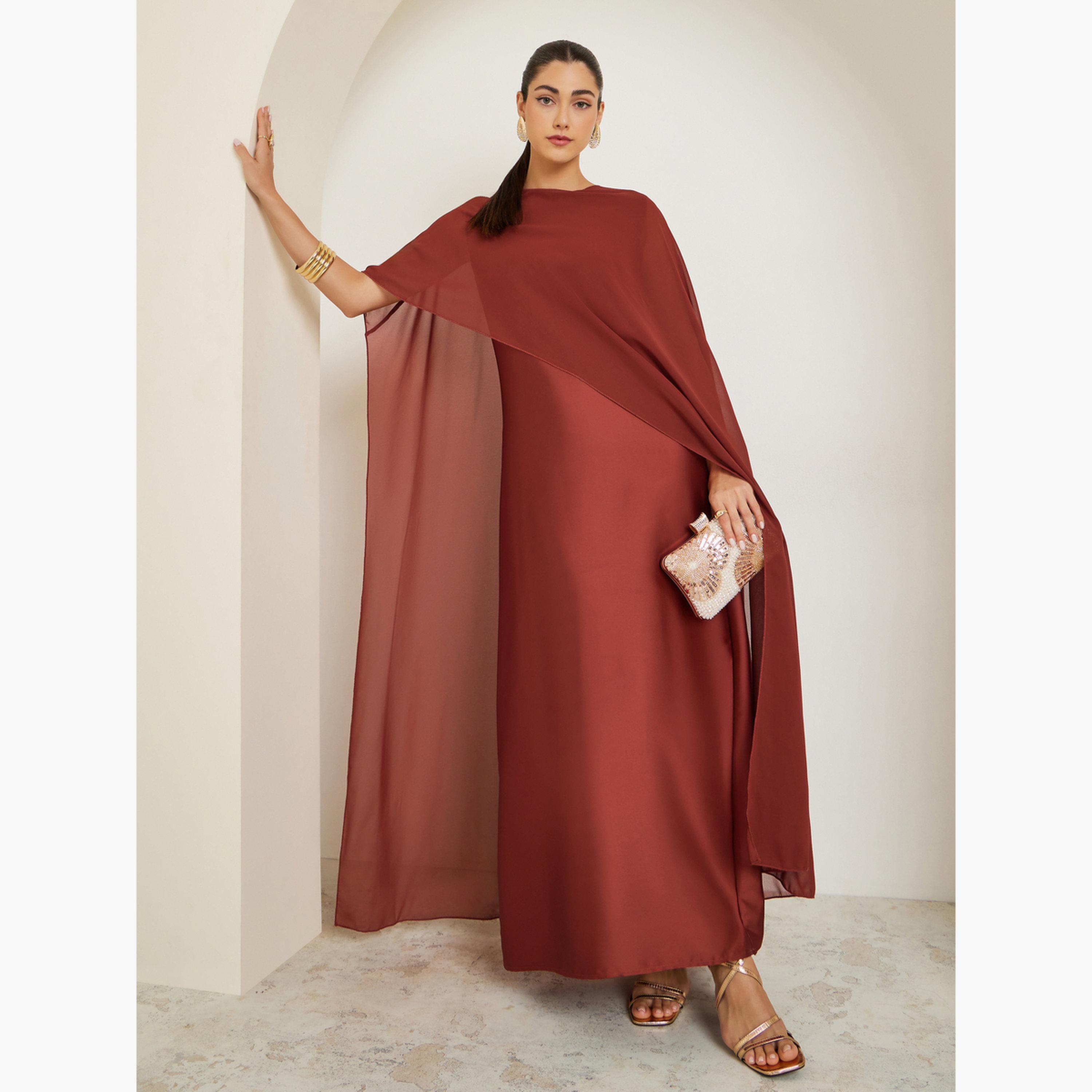 فستان طويل بلون صدئي وأكمام كاب وقصة واسعة-women-clothing-dresses-image-5