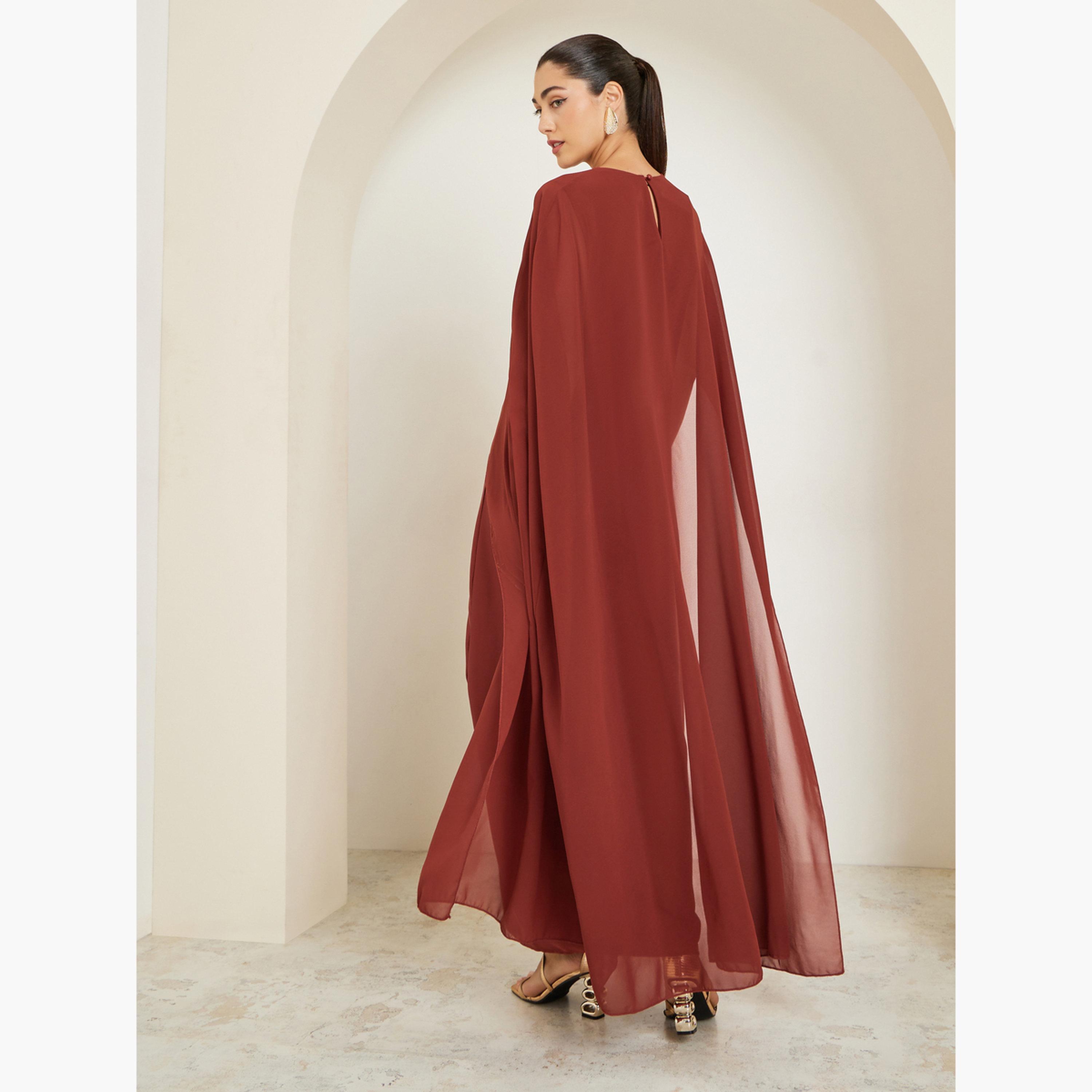 فستان طويل بلون صدئي وأكمام كاب وقصة واسعة-women-clothing-dresses-image-3