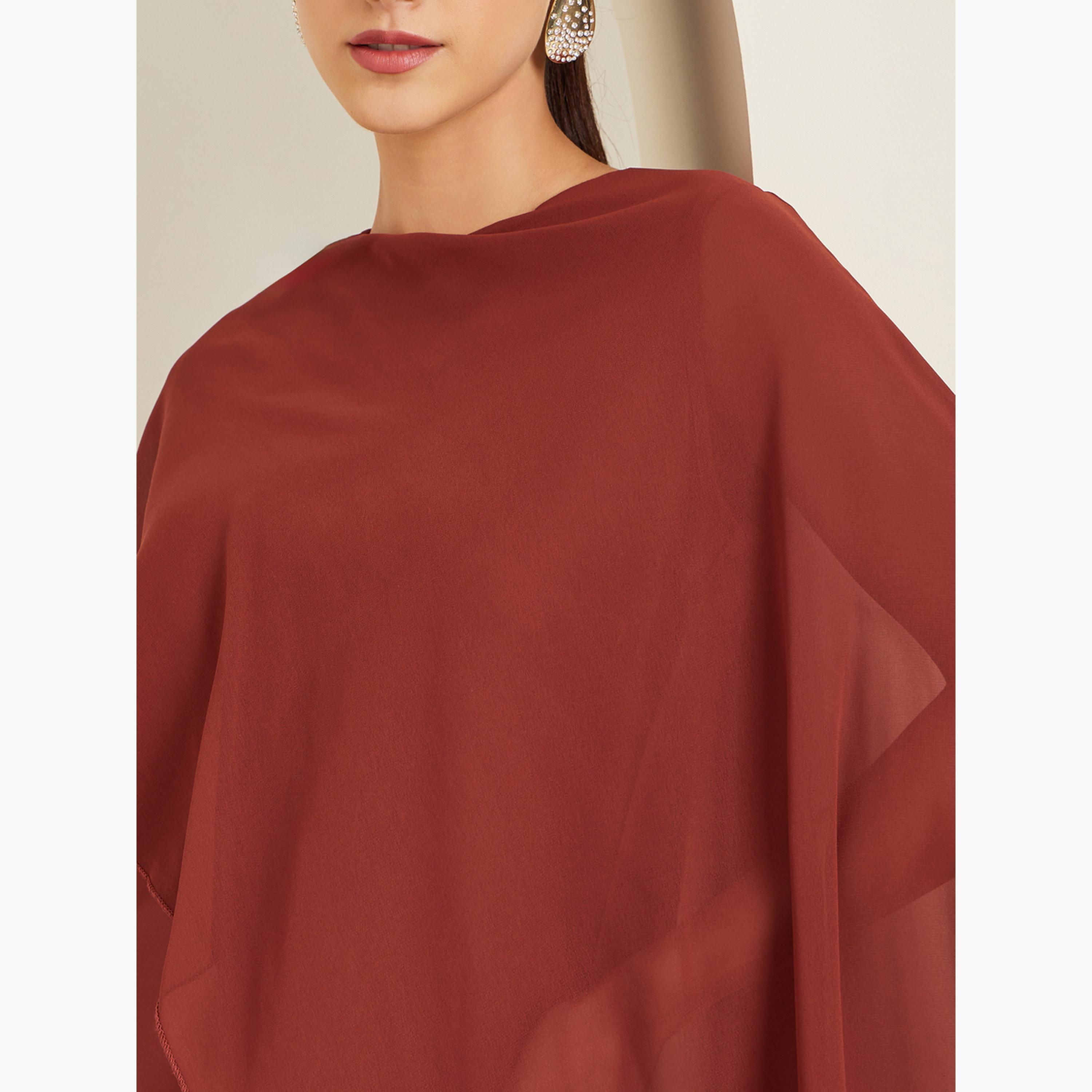فستان طويل بلون صدئي وأكمام كاب وقصة واسعة-women-clothing-dresses-image-1