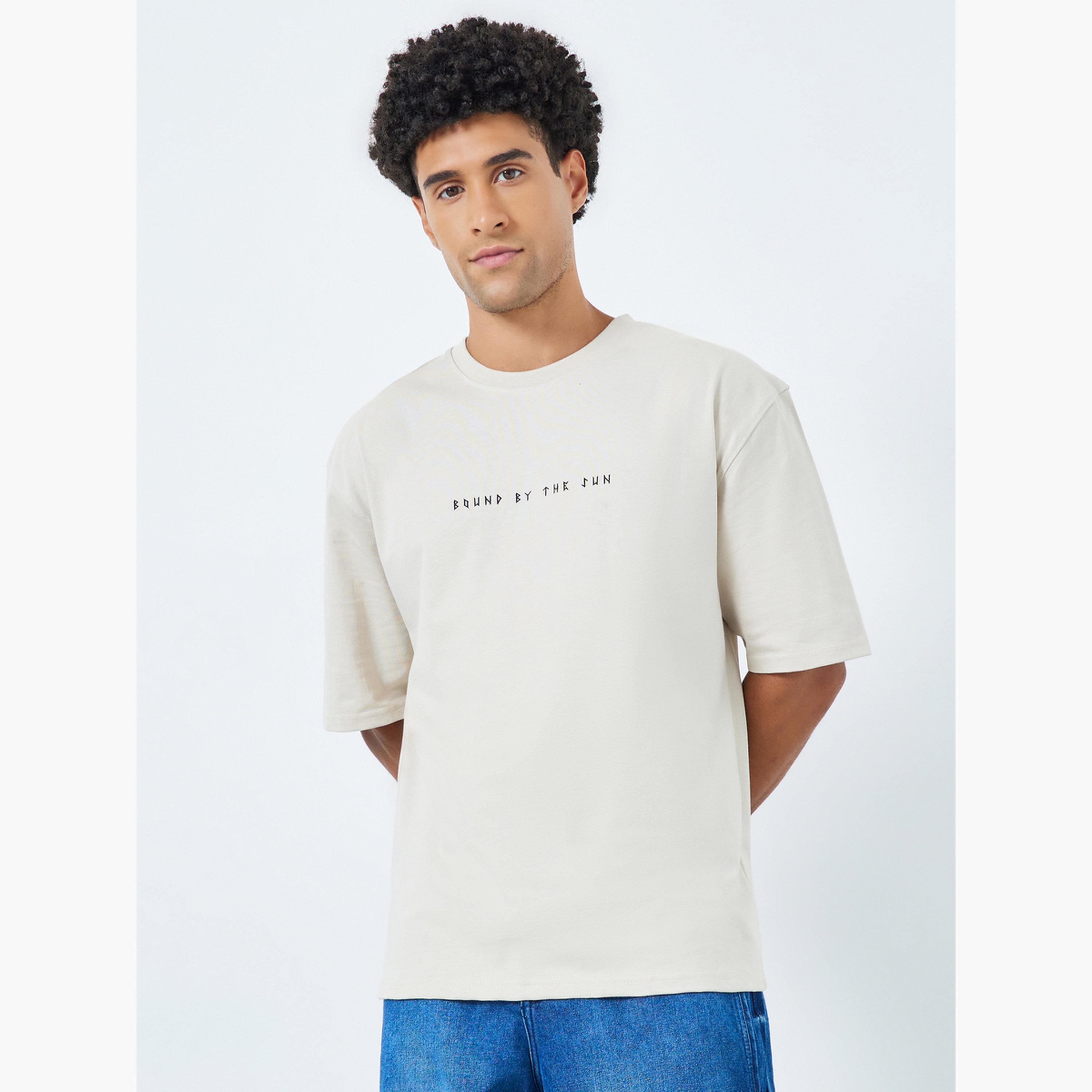 Styli Men Beige Oversized T-Shirt with Minimal Print-men-clothing-tshirtsandpolos-tshirts-image-1