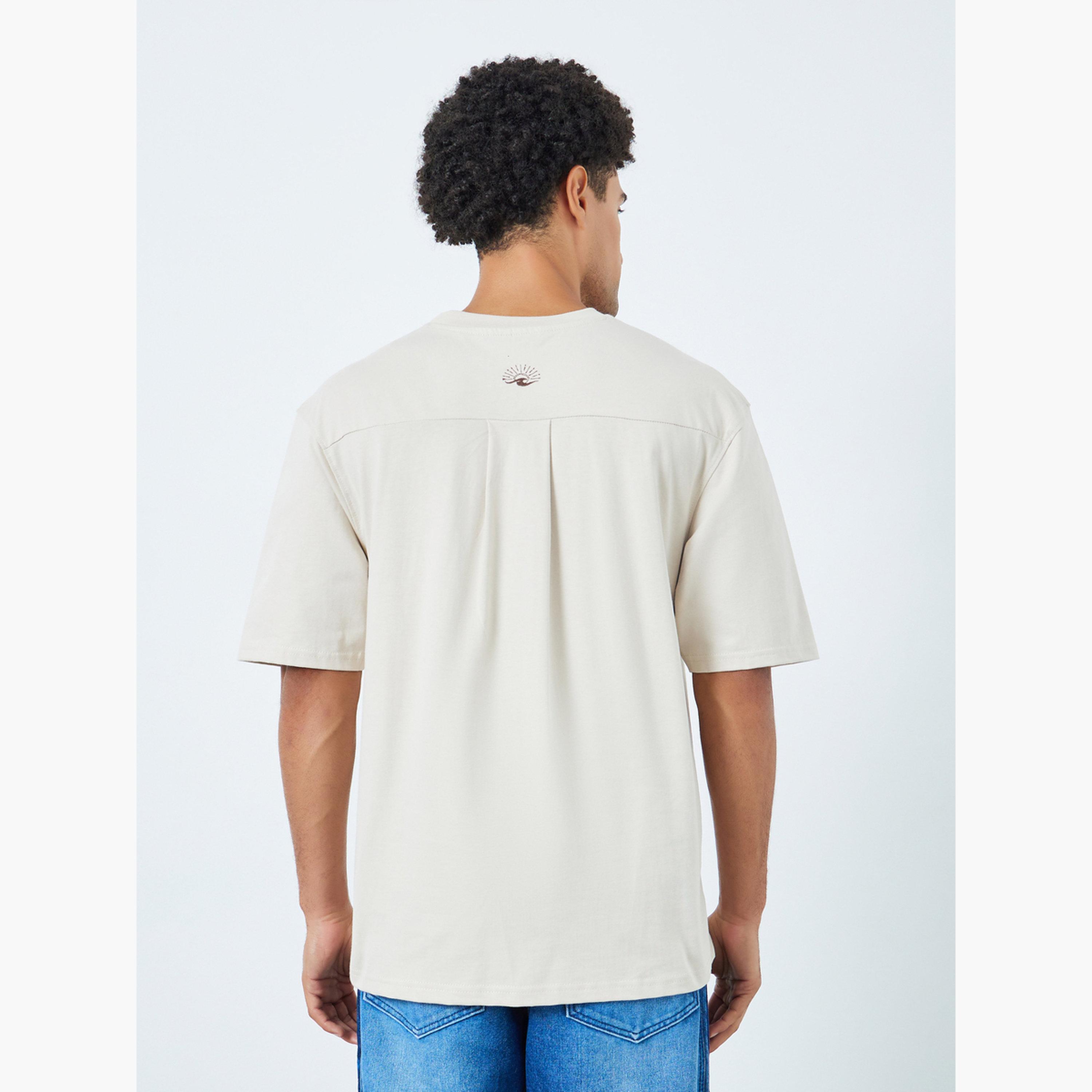 Styli Men Beige Oversized T-Shirt with Minimal Print-men-clothing-tshirtsandpolos-tshirts-image-5