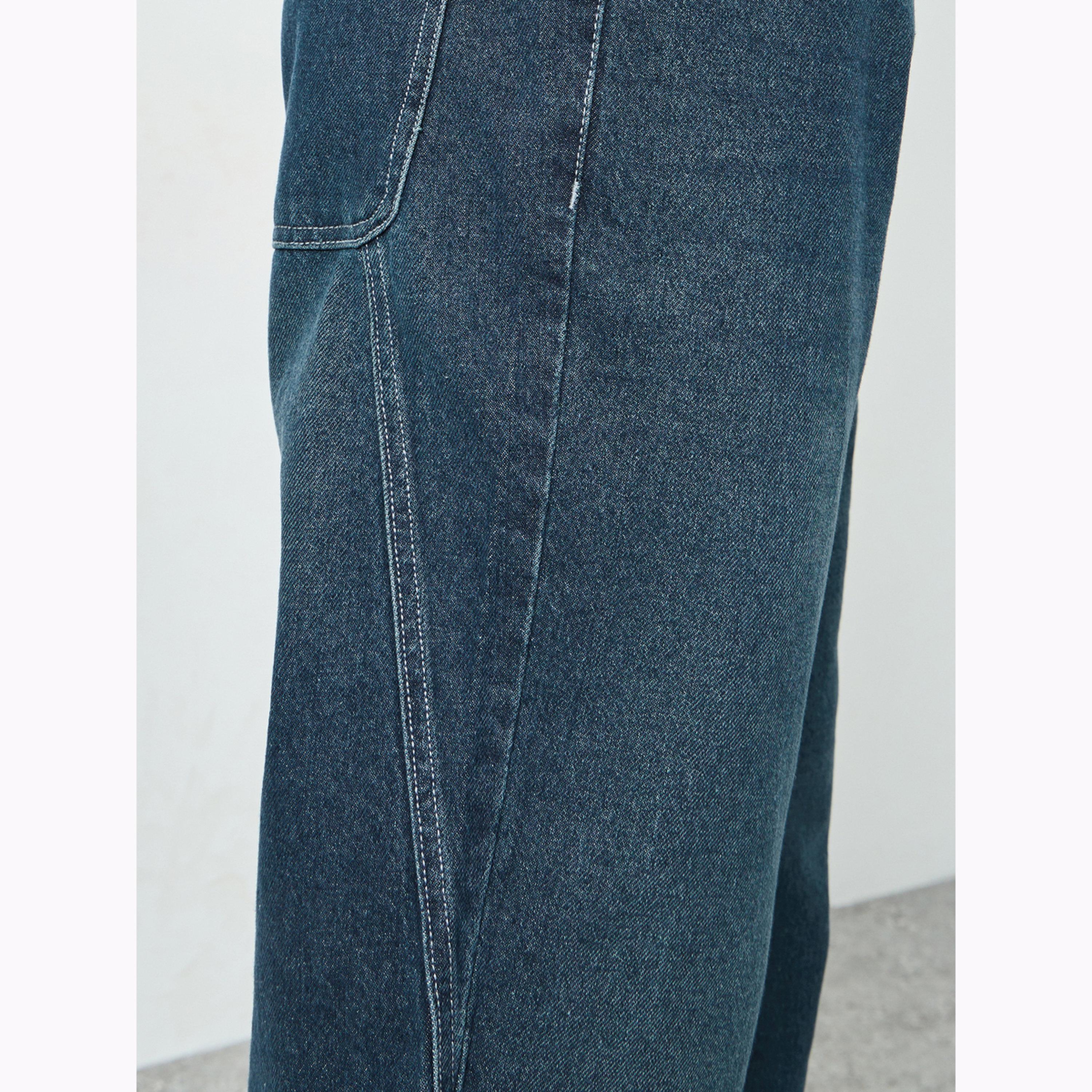 Styli Men Blue Panelled Relaxed Fit Jeans with Tonal Contrast Stitch and Mild Tinting-men-clothing-bottoms-jeans-image-3